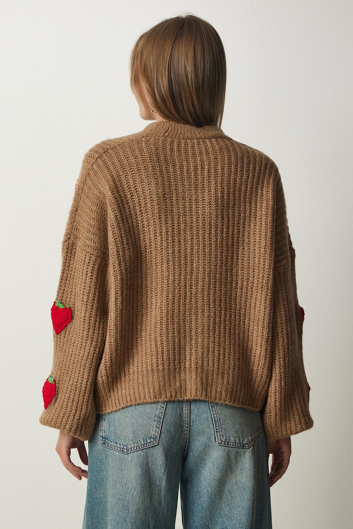 Brown Printed Oversize Knitwear Cardigan, Tan, large image number 3