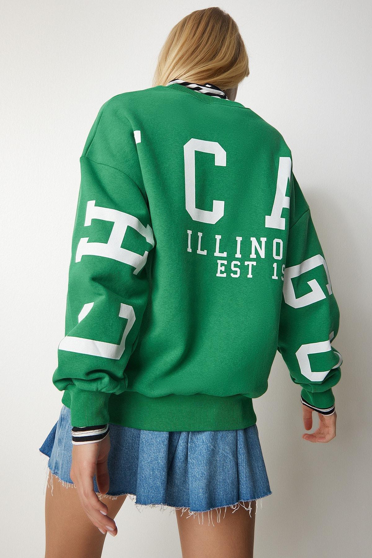 Green Printed Oversized Sweatshirt, Green, large image number 0