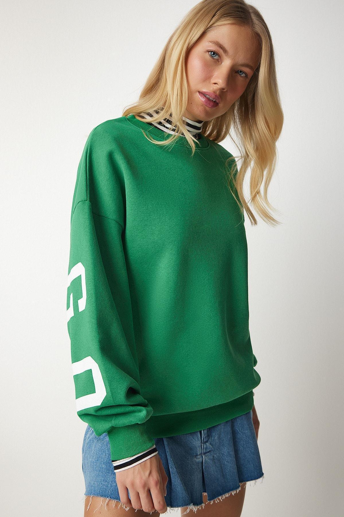 Green Printed Oversized Sweatshirt, Green, large image number 1