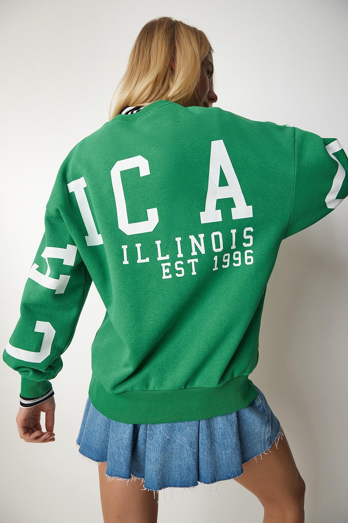 Green Printed Oversized Sweatshirt, Green, large image number 3