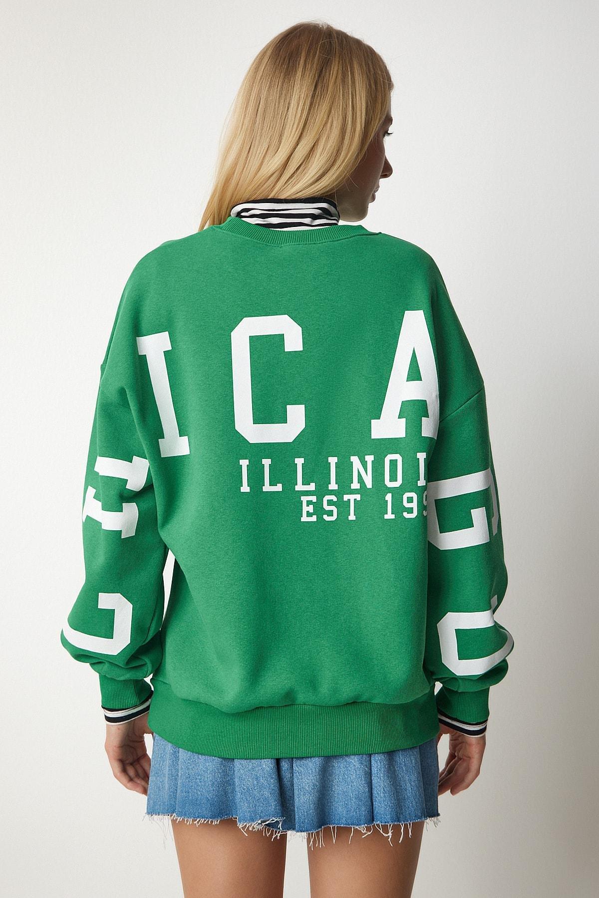 Green Printed Oversized Sweatshirt, Green, large image number 5