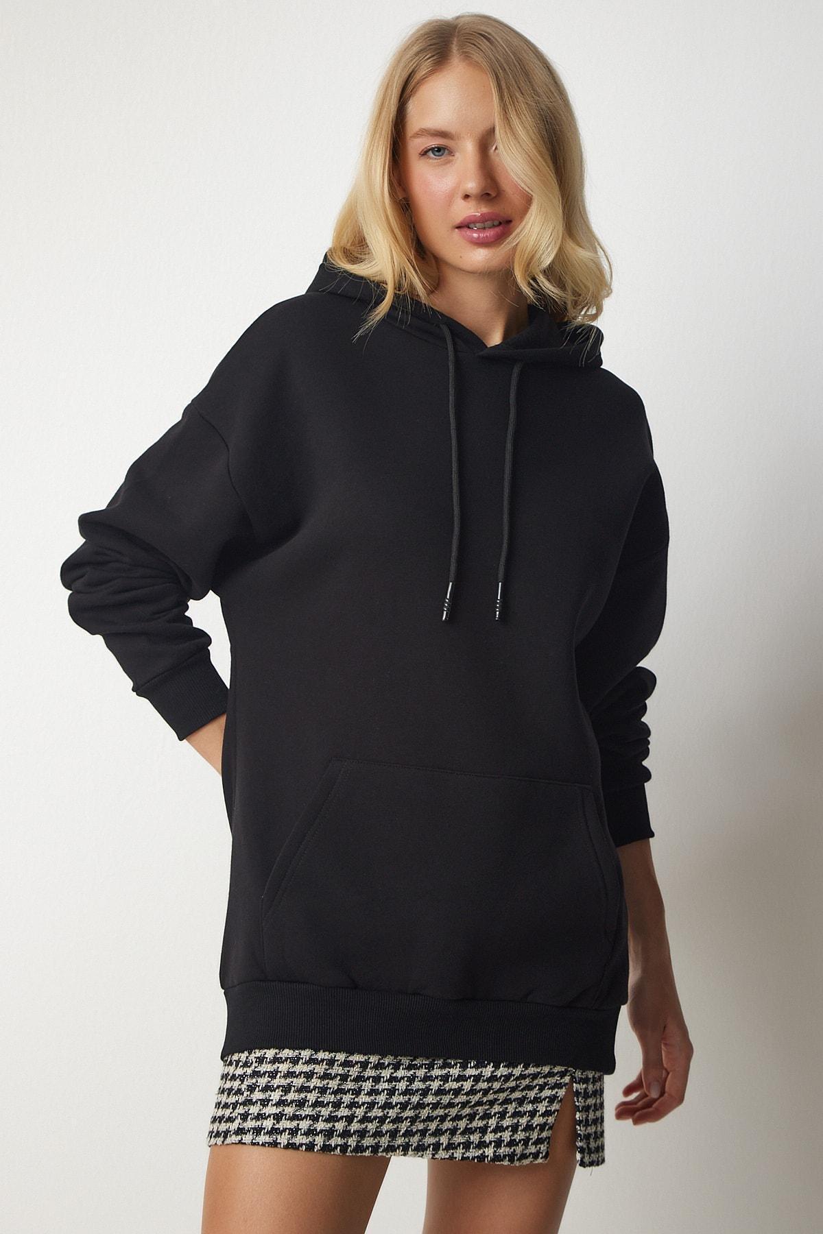Black Knitted Hoodie With Knitted Sweatshirt, BLACK, large image number 0