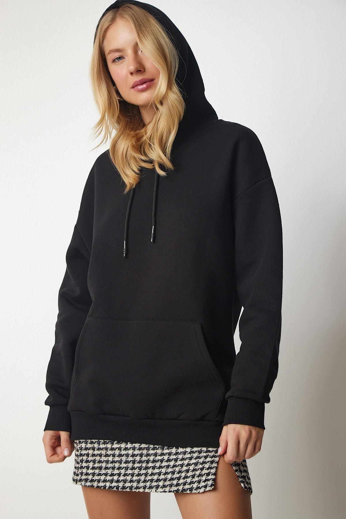 Black Knitted Hoodie With Knitted Sweatshirt, BLACK, large image number 1