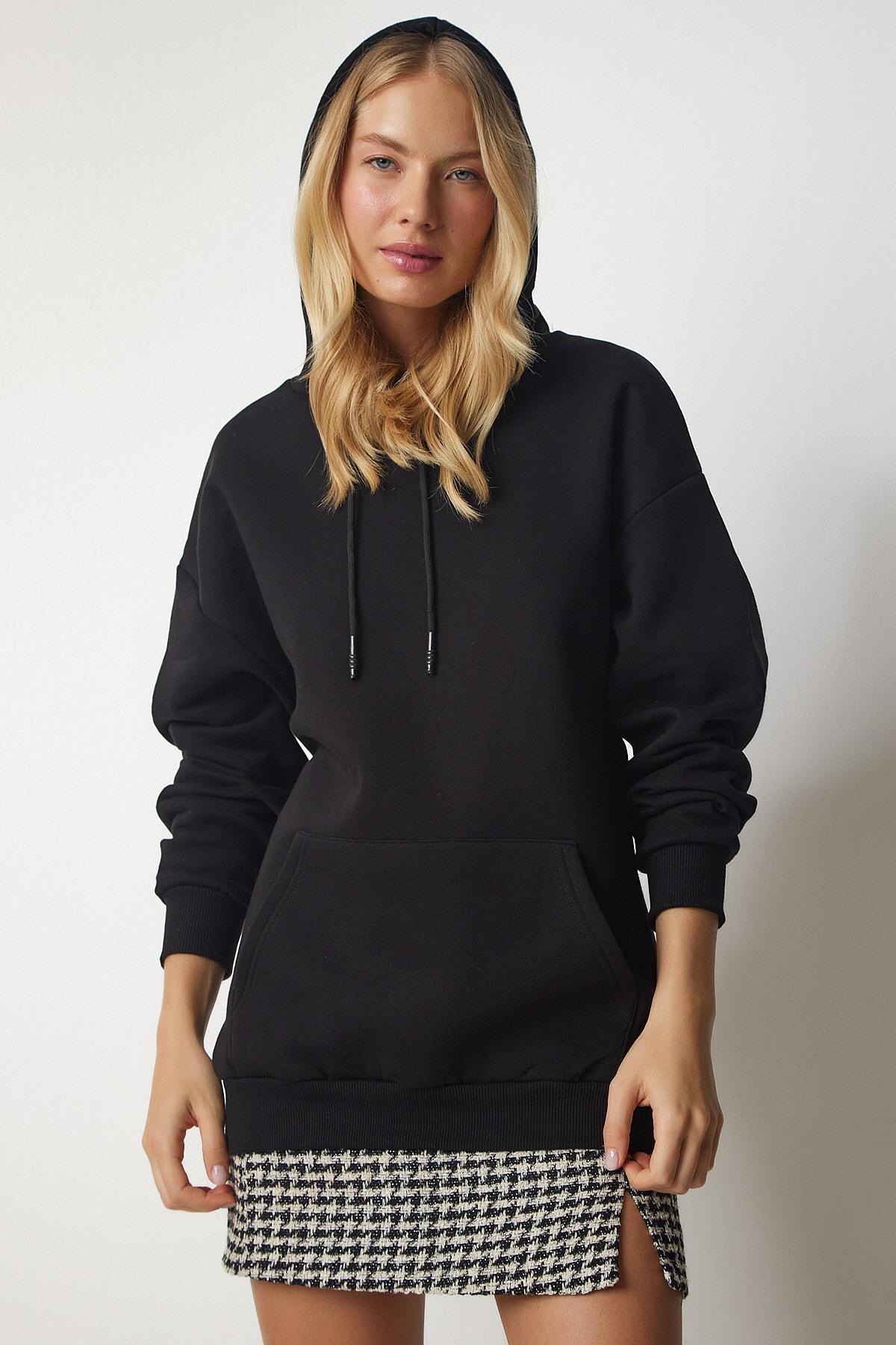 Black Knitted Hoodie With Knitted Sweatshirt, BLACK, large image number 2