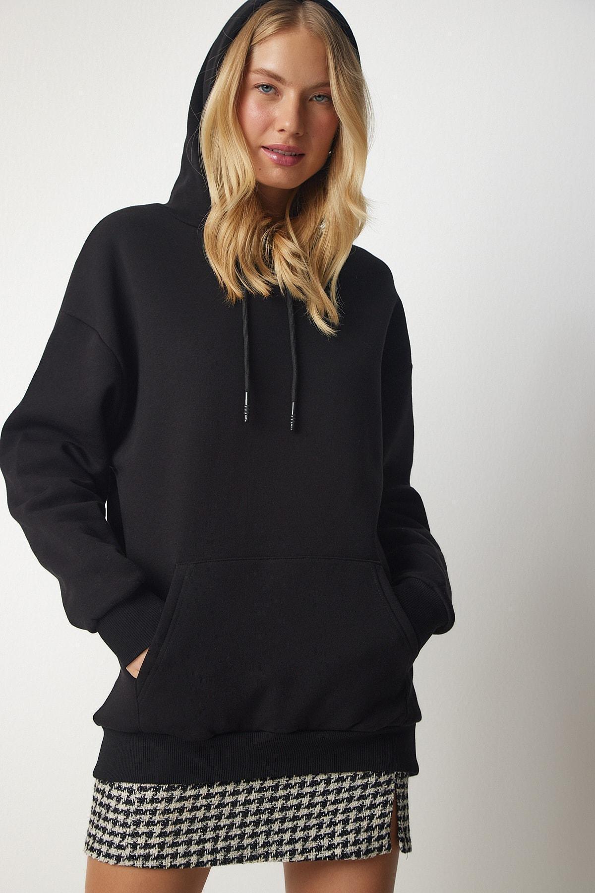 Black Knitted Hoodie With Knitted Sweatshirt, BLACK, large image number 3