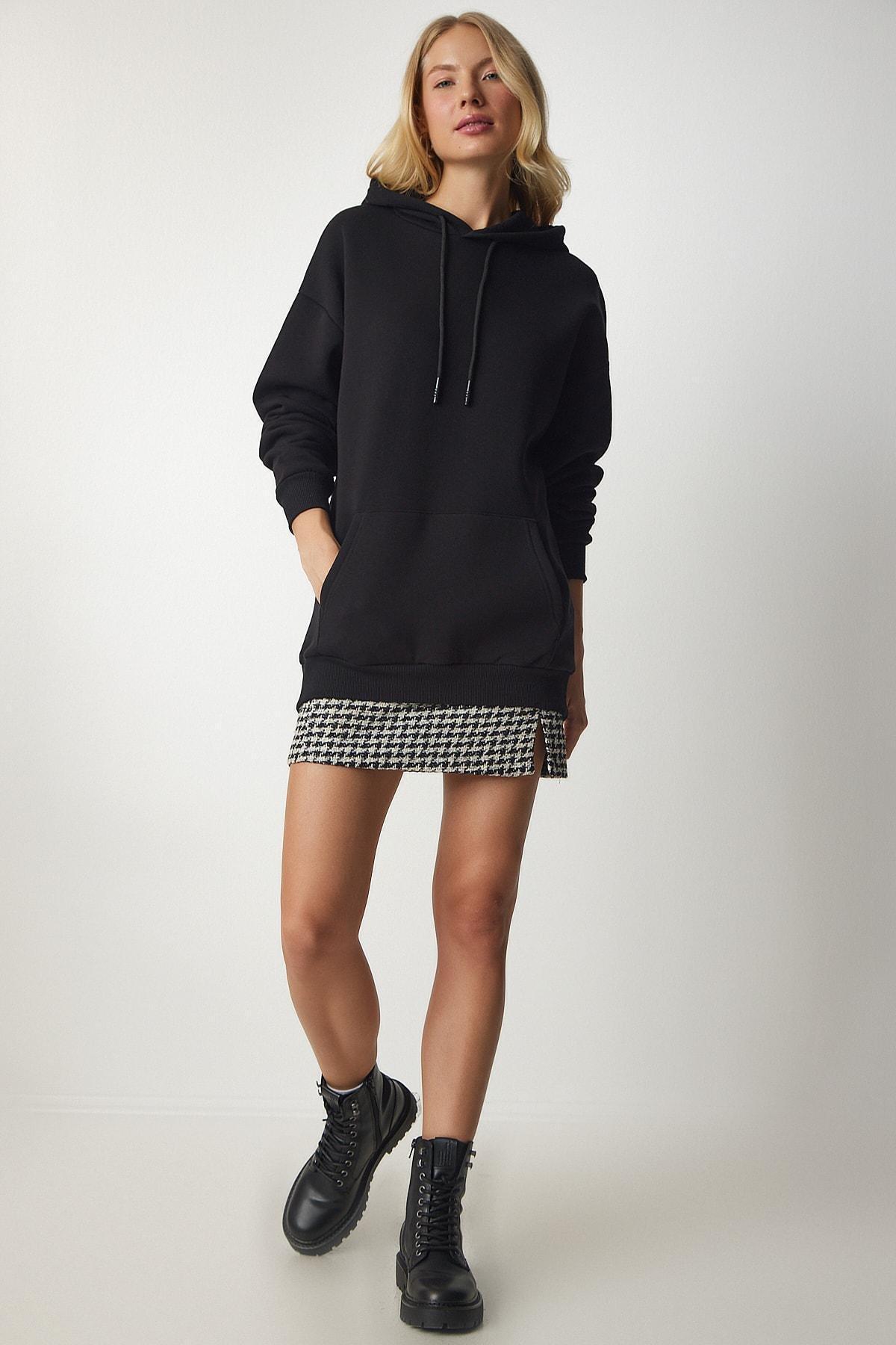 Black Knitted Hoodie With Knitted Sweatshirt, BLACK, large image number 4