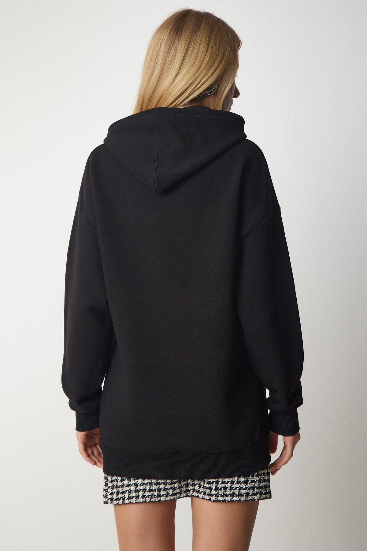 Black Knitted Hoodie With Knitted Sweatshirt, BLACK, large image number 5