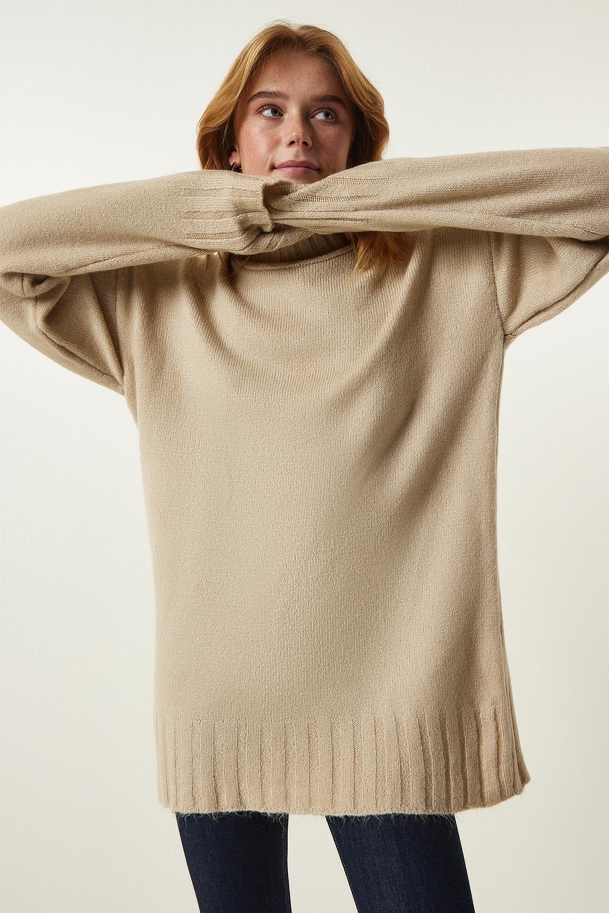 Beige Textured Knitwear Sweater, Beige, large image number 1