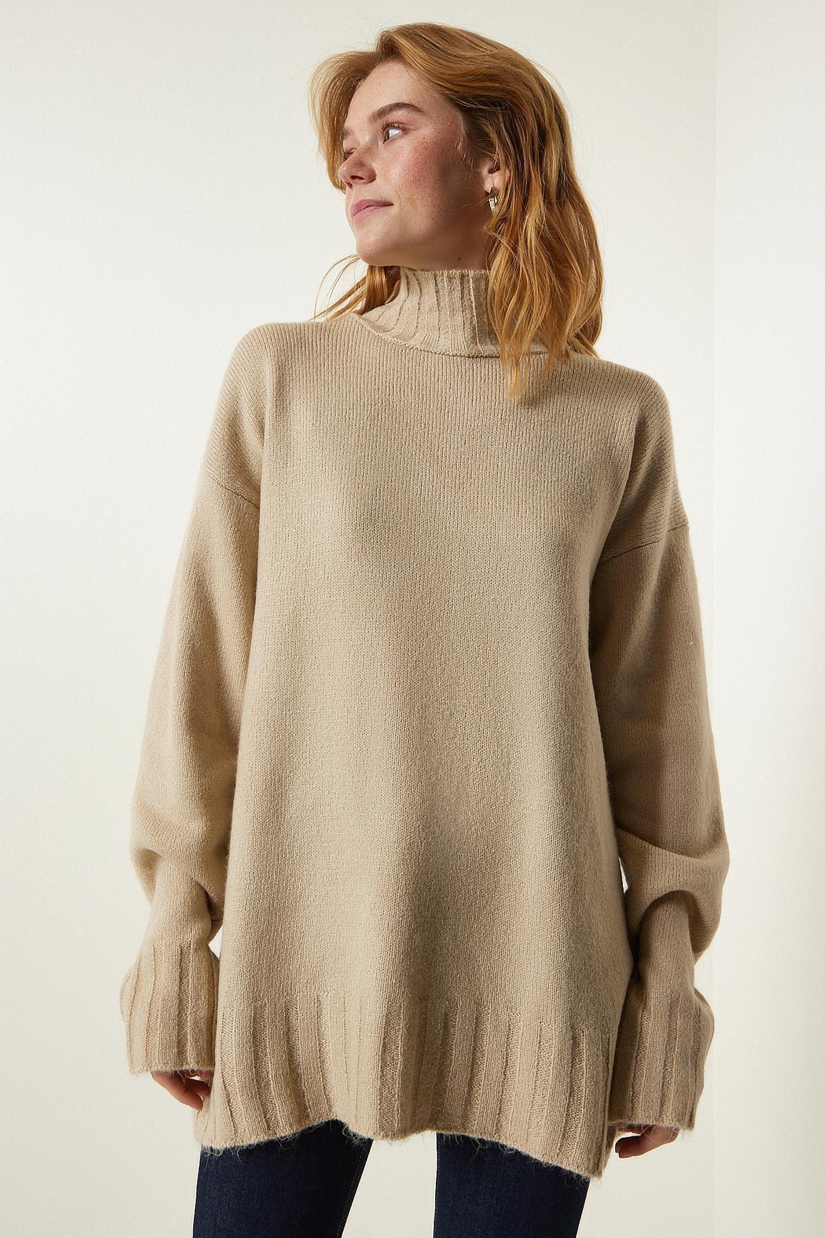 Beige Textured Knitwear Sweater, Beige, large image number 2