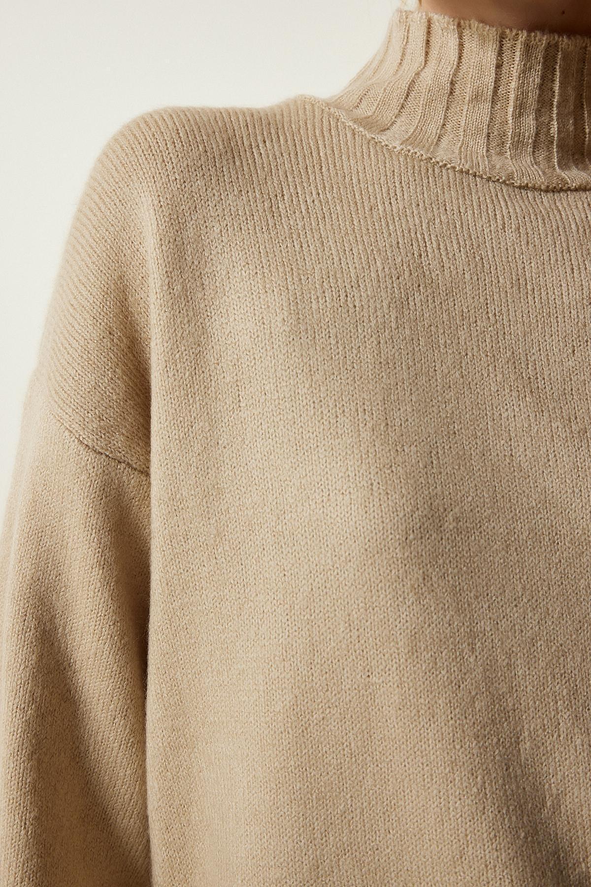 Beige Textured Knitwear Sweater, Beige, large image number 3