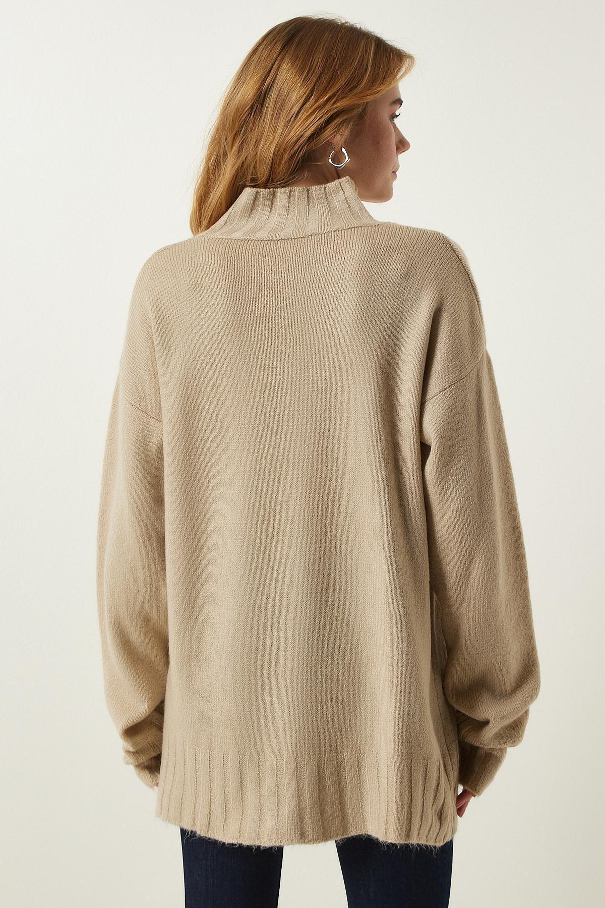 Beige Textured Knitwear Sweater, Beige, large image number 4