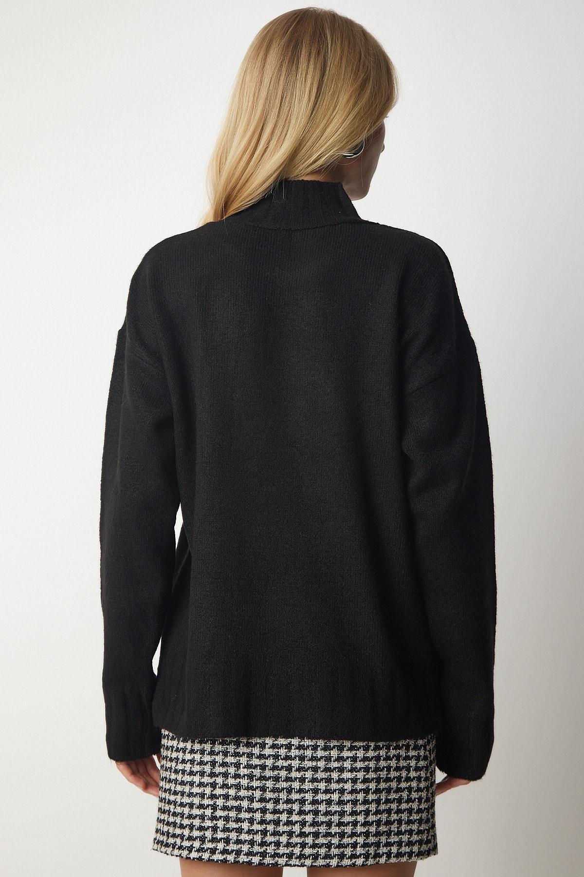 Black Textured Knitwear Sweater, BLACK, large image number 4
