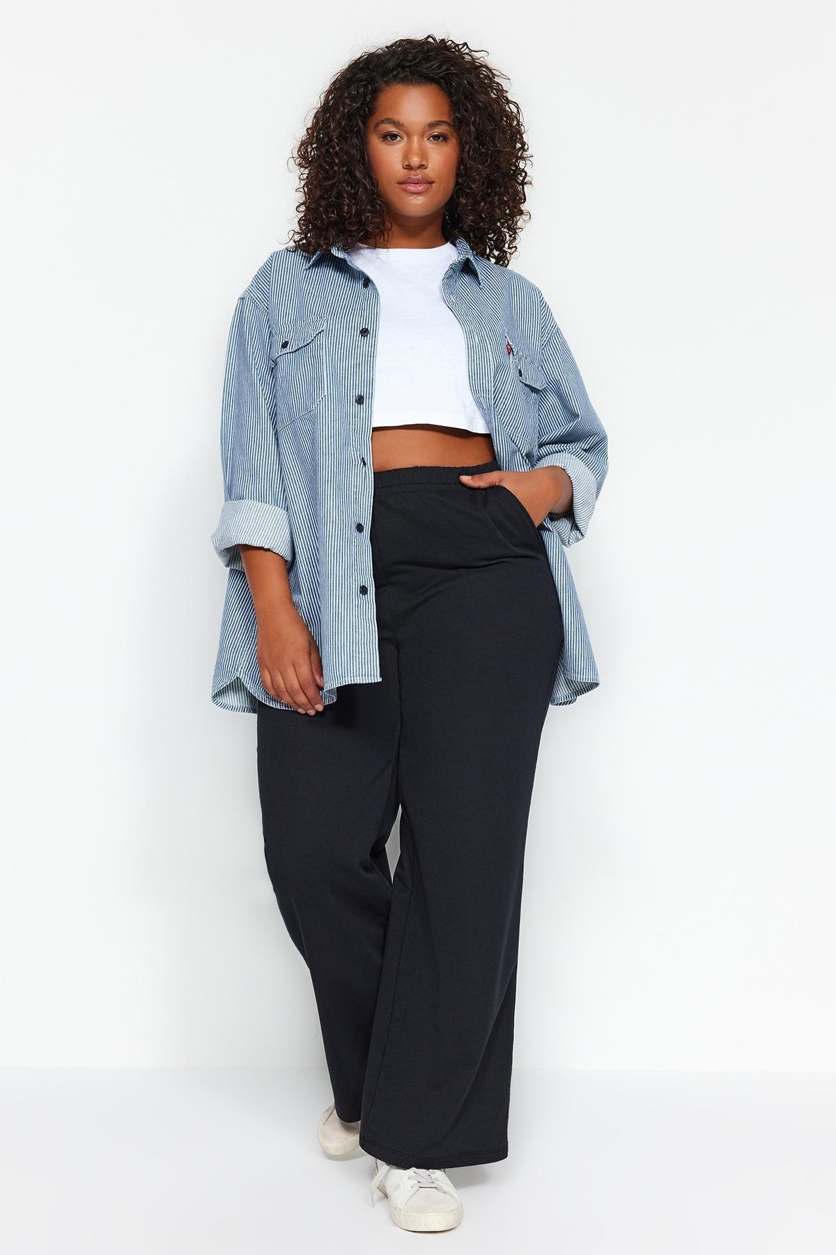 Black Plus Size Wide Cut Sweatpants, , large image number 1