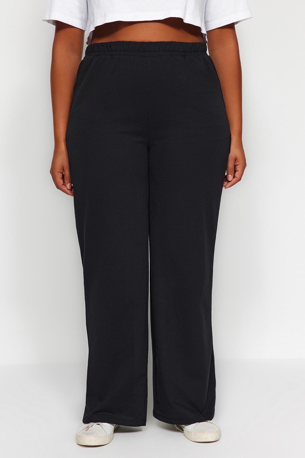 Black Plus Size Wide Cut Sweatpants, , large image number 3