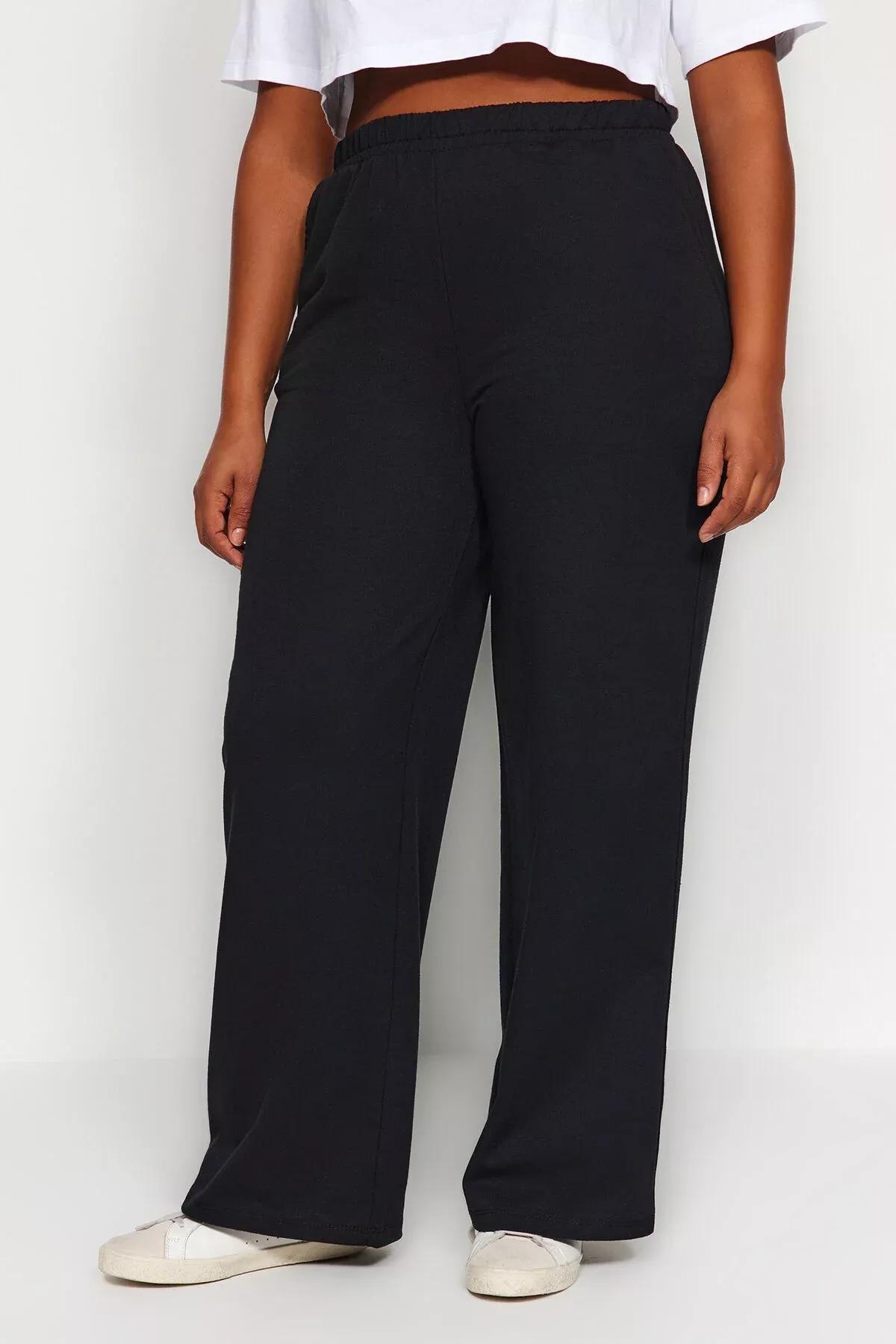 بنطال رياضي من قماش سميك بقصة ساق عريضة، أسود, BLACK, large image number 4