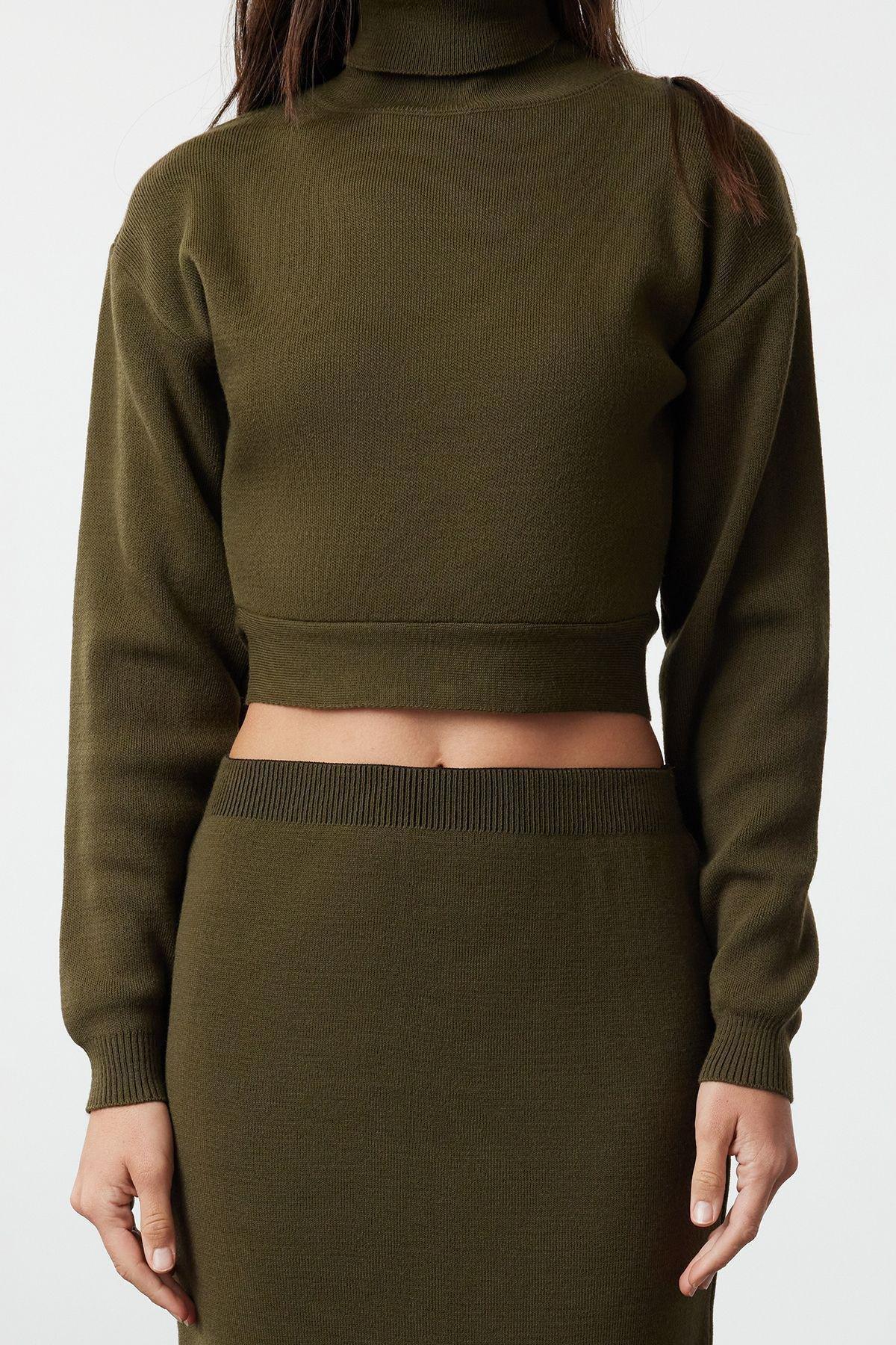 تنورة مُحاكة متوسطة الطول بقصة بينسل، كاكي, Khaki, large image number 2