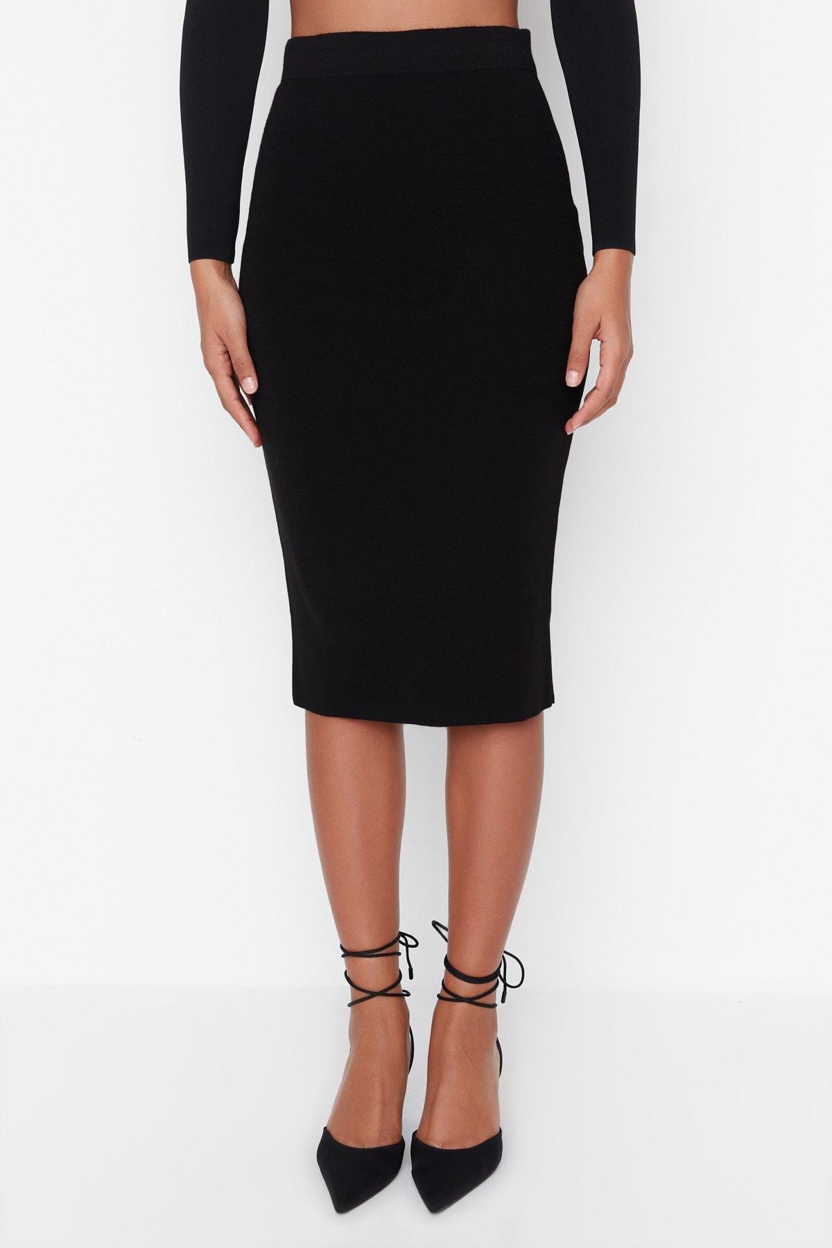 Black Midi Pencil Skirt, , large image number 3