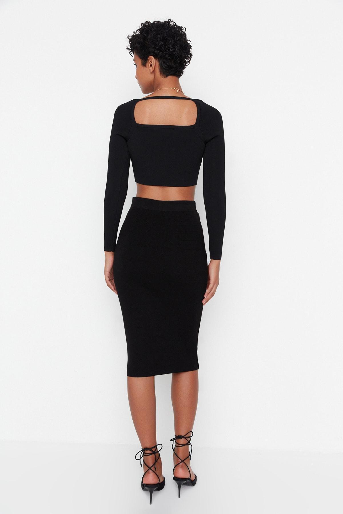 Black Midi Pencil Skirt, , large image number 4