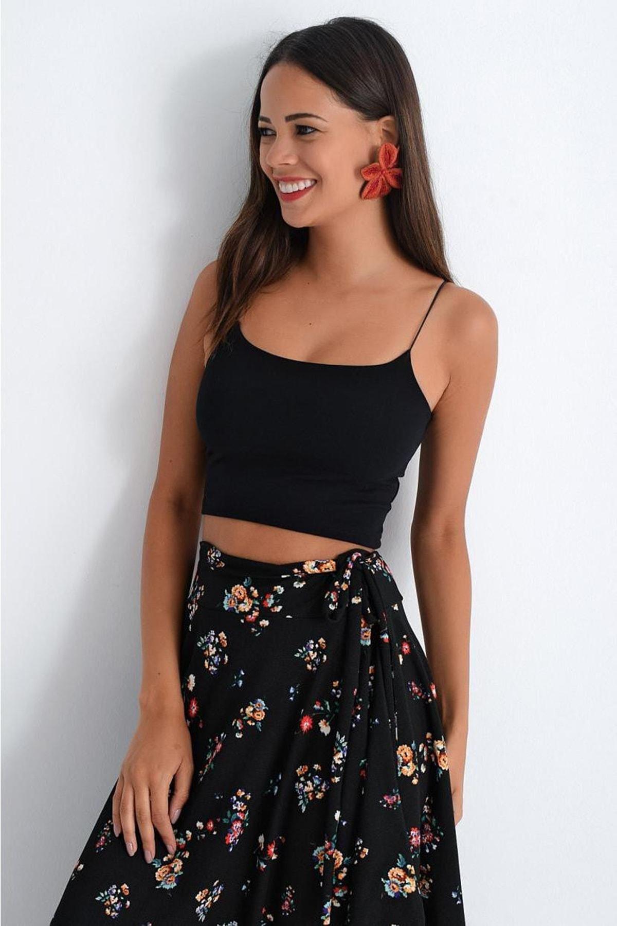 Black Slim Crop Top, , large image number 0