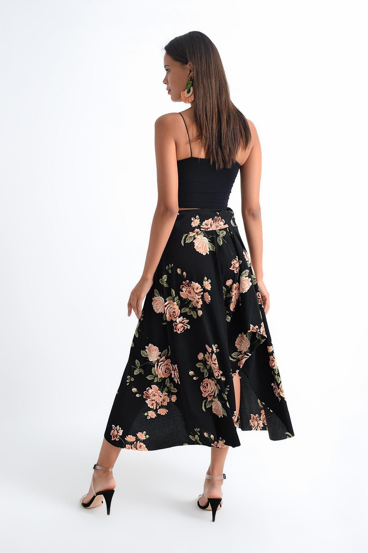 Black Midi Asymmetrical Skirt, Black-Powder, large image number 4