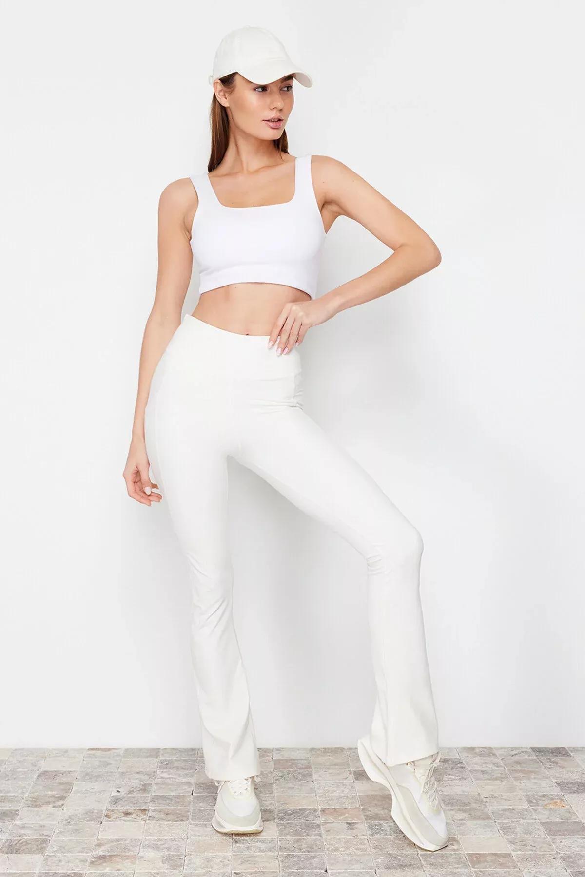 Ecru Reflective Print Sports Leggings, Ecru, large image number 6