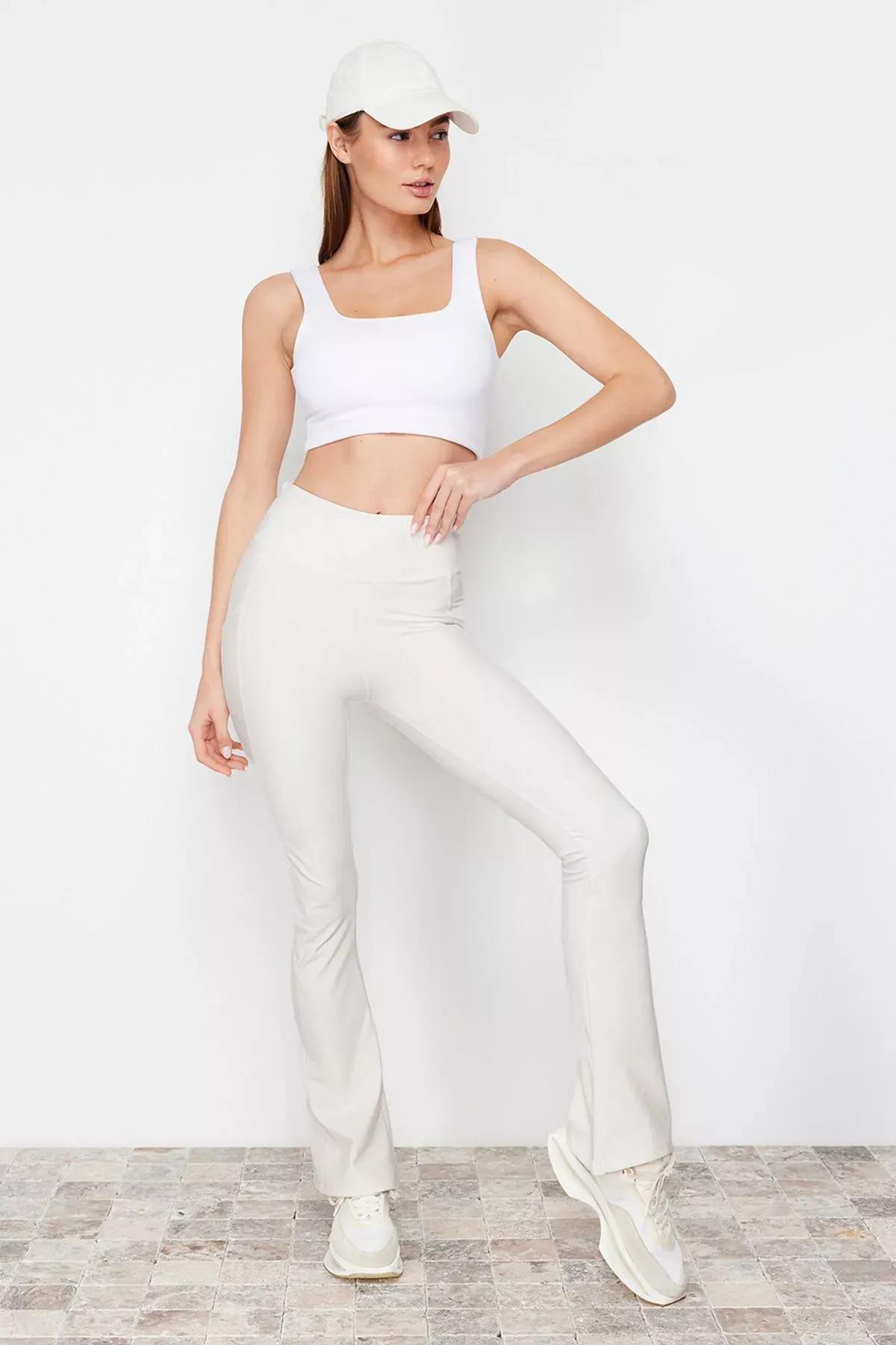 Ecru Reflective Print Sports Leggings, Ecru, large image number 7