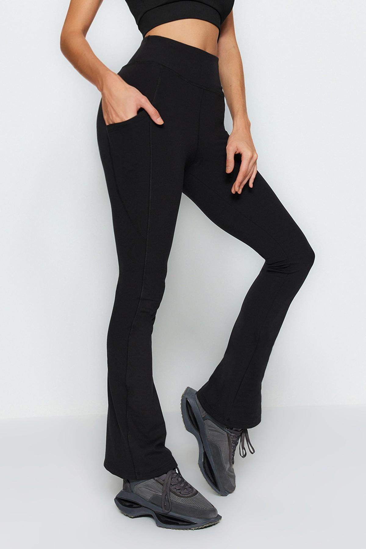 Black Detailed Flared Leg Sports Leggings, , large image number 3