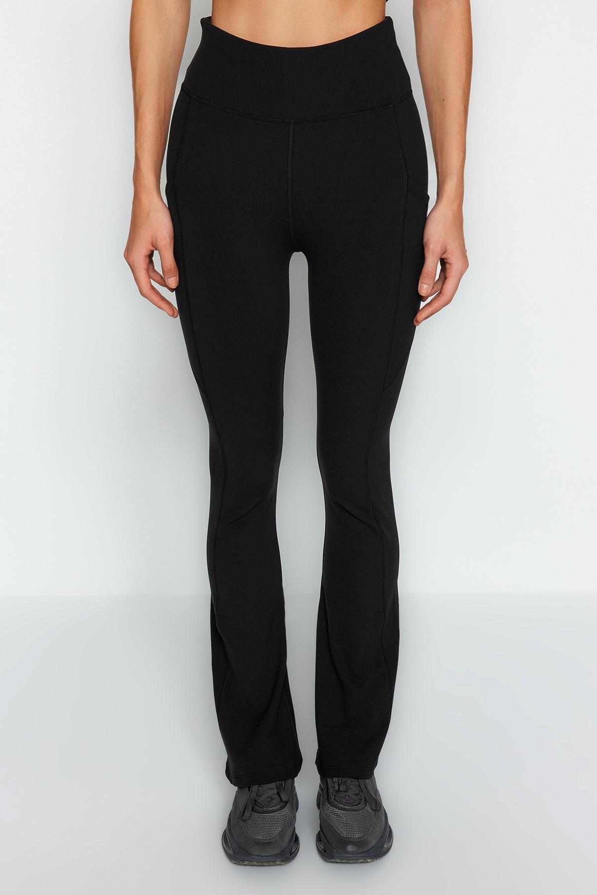 Black Detailed Flared Leg Sports Leggings, , large image number 5