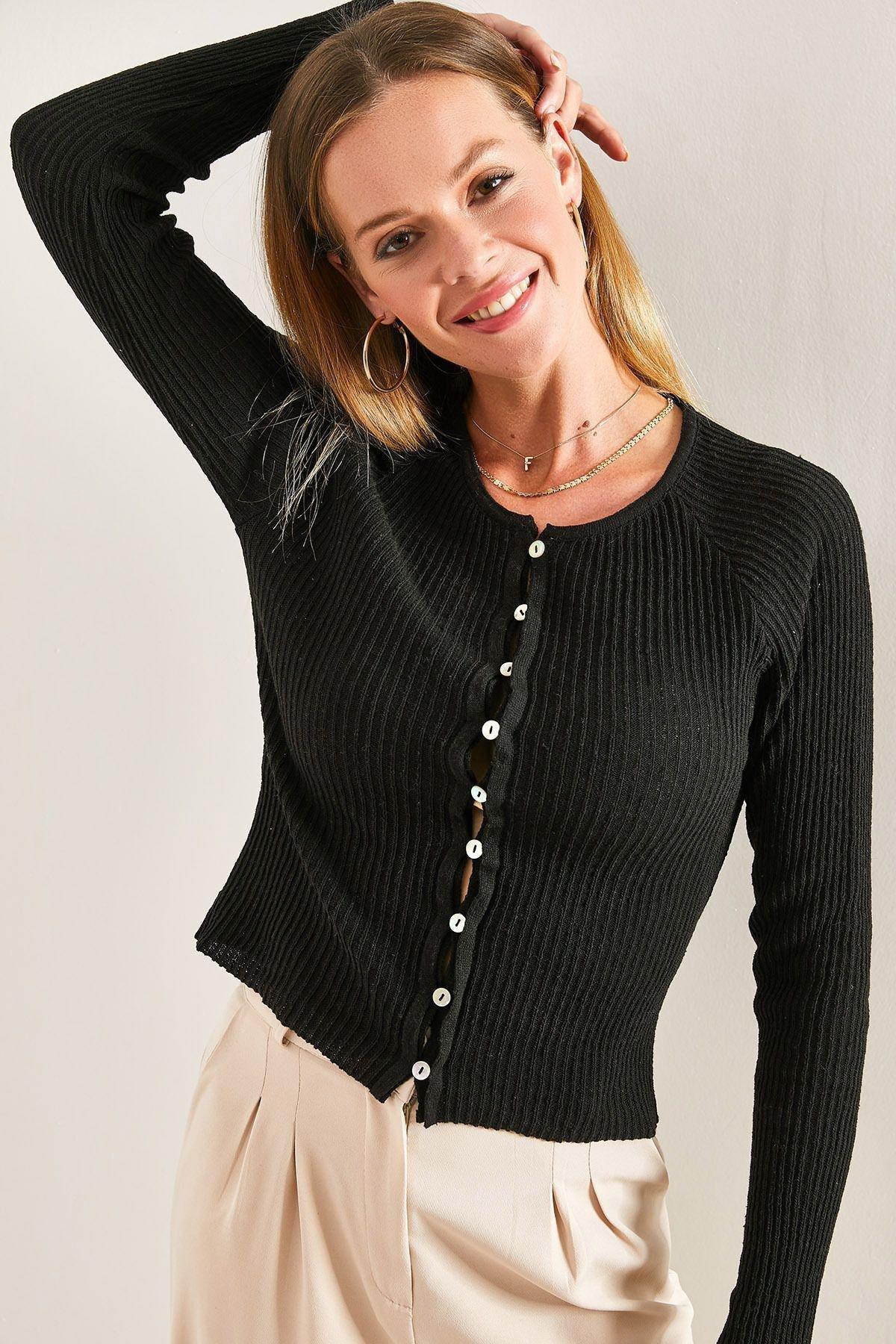 Black Buttoned Knitted Cardigan, C101_5720, large image number 0