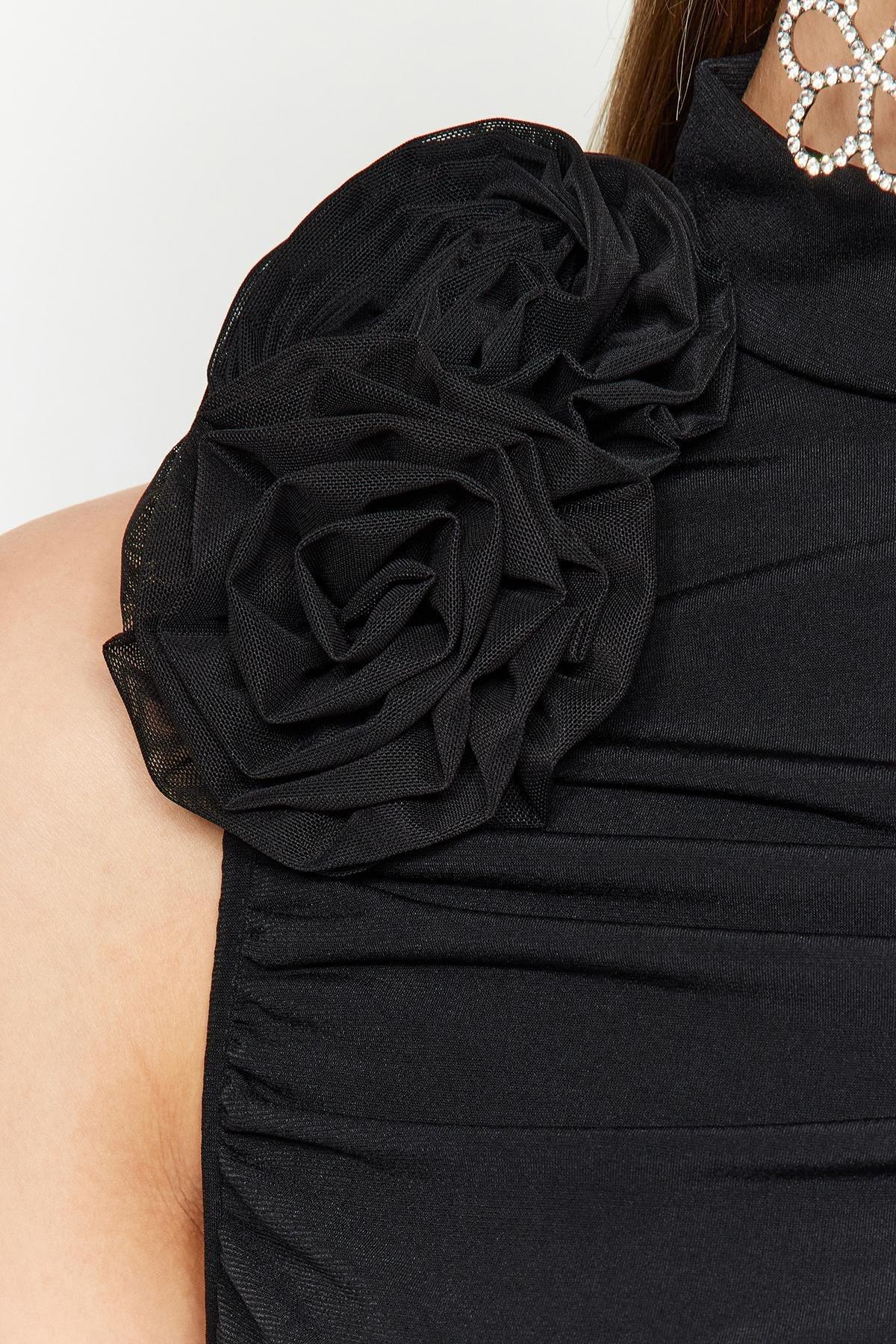 Black Draped Detailed Knitted Blouse, , large image number 4