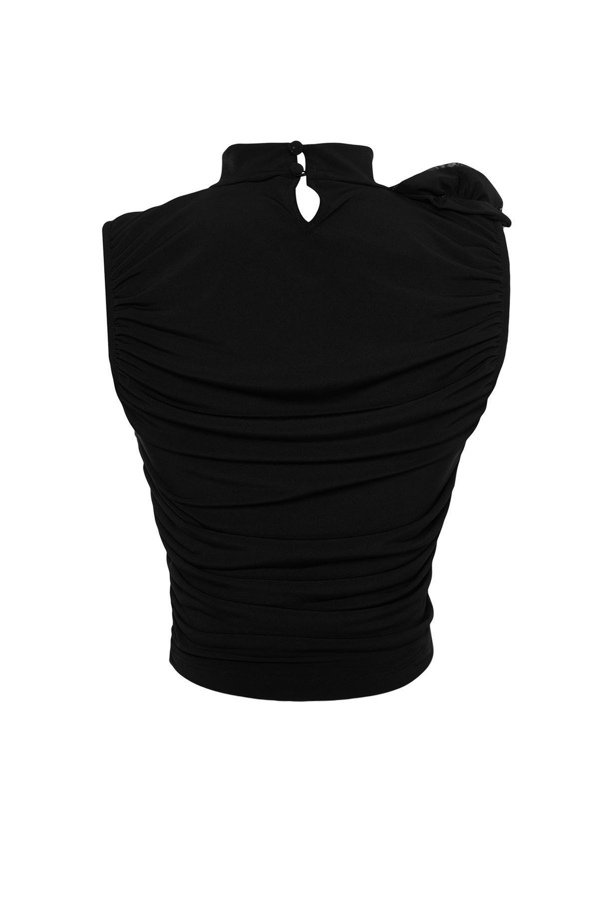 Black Draped Detailed Knitted Blouse, , large image number 6