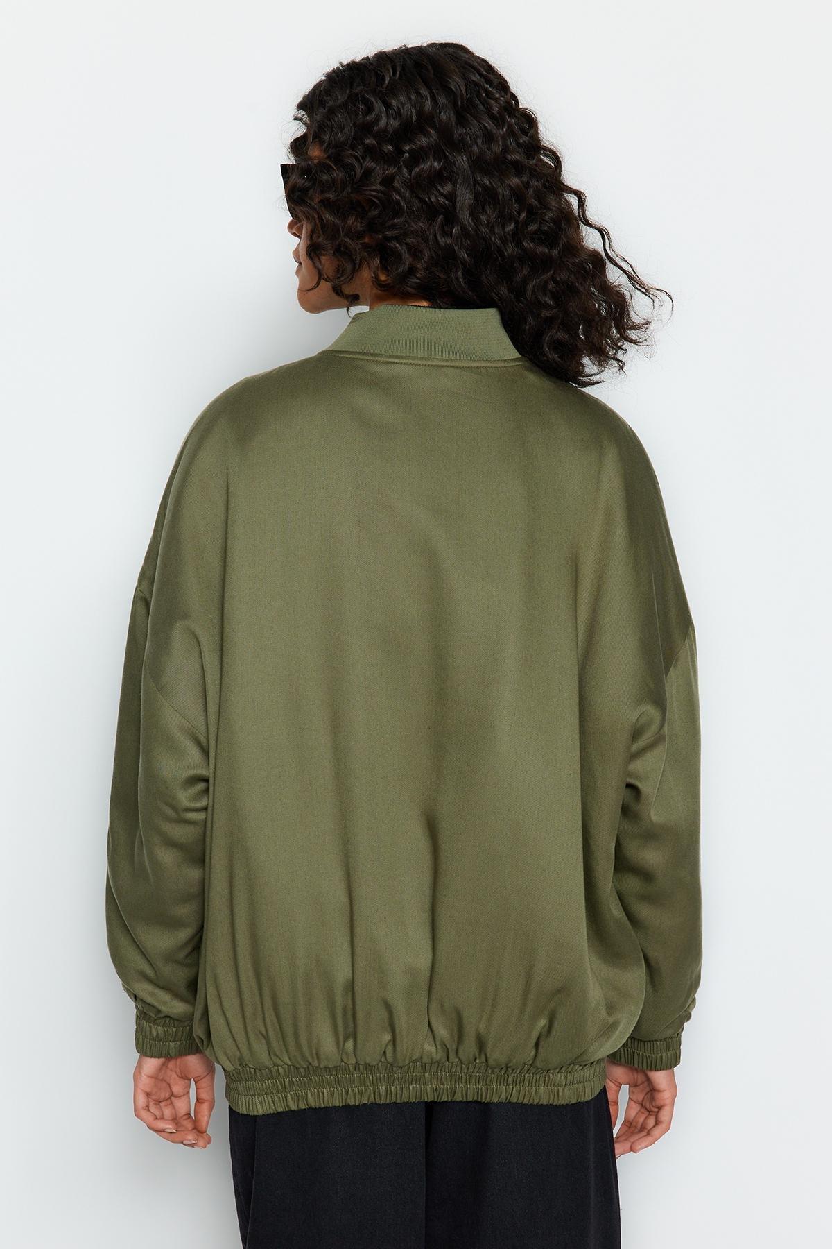 Khaki Oversized Bomber Jacket, , large image number 5