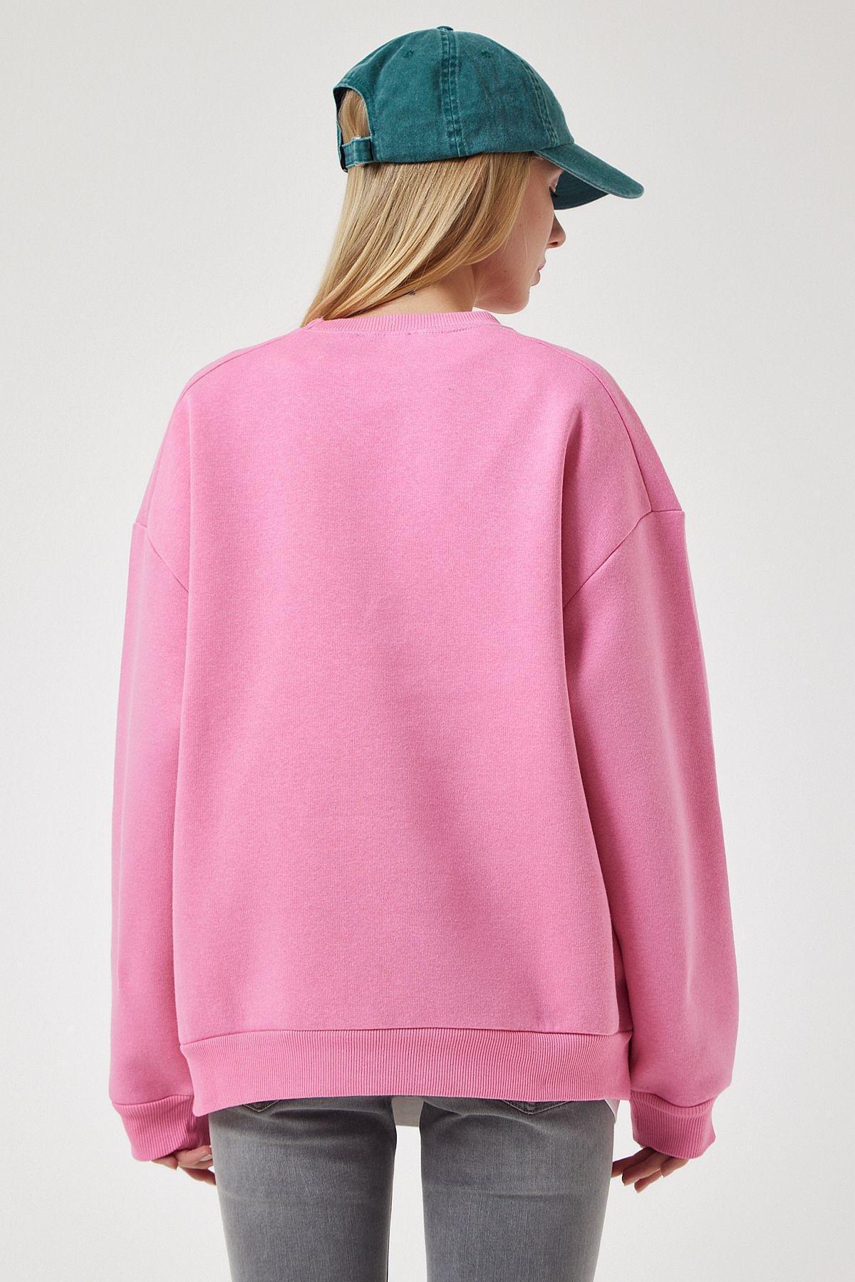 Pink Zipper Detailed Raised Knit Sweatshirt, LIGHT PINK, large image number 4