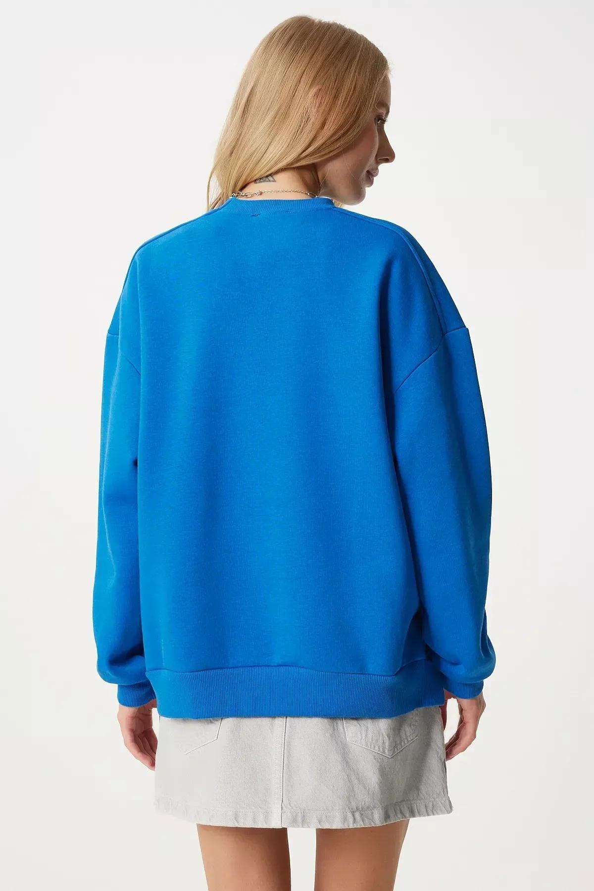 Blue Zipper Raised Knitted Sweatshirt, Blue, large image number 6