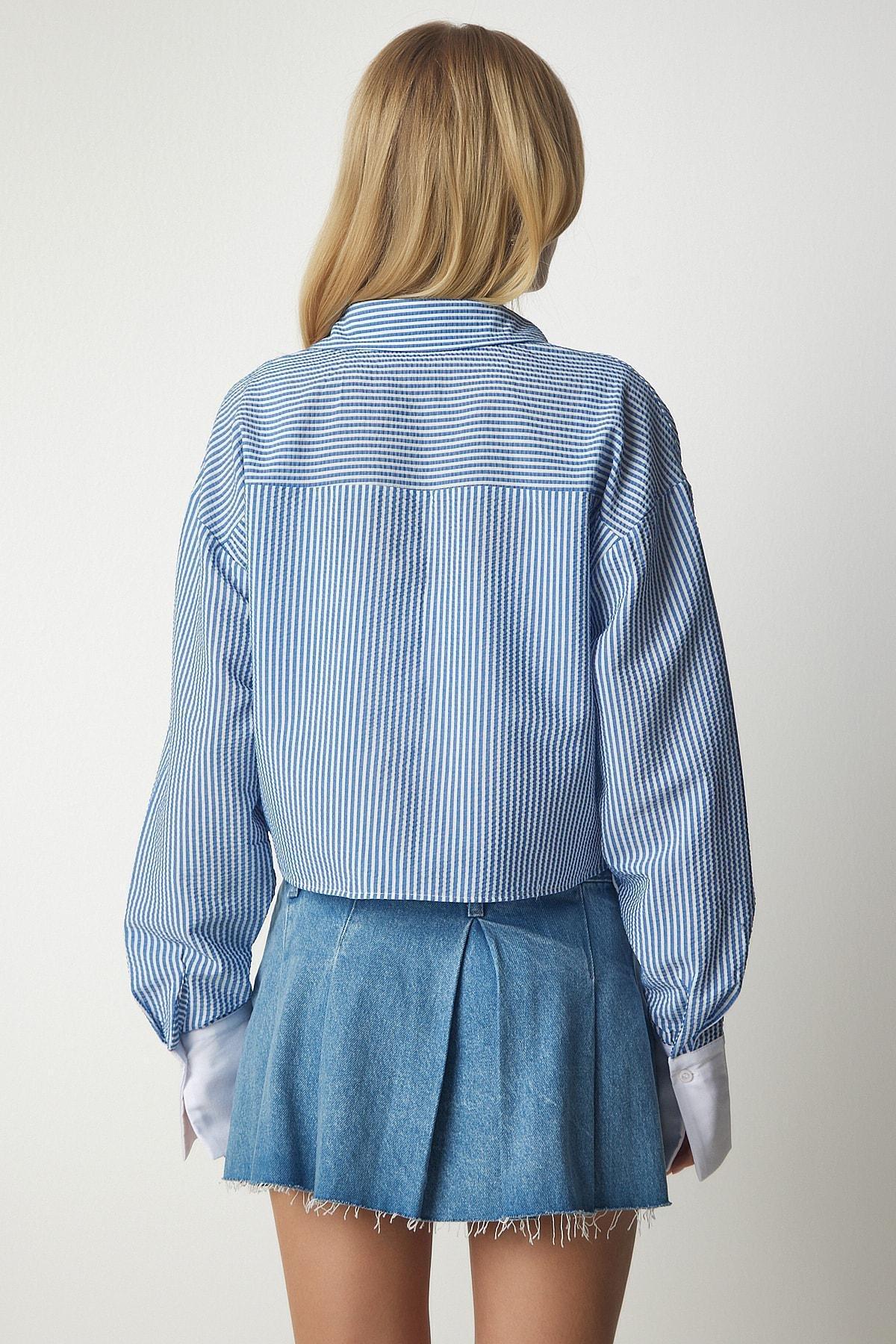 Blue Pin Stripe Crop Shirt, SKY BLUE, large image number 4