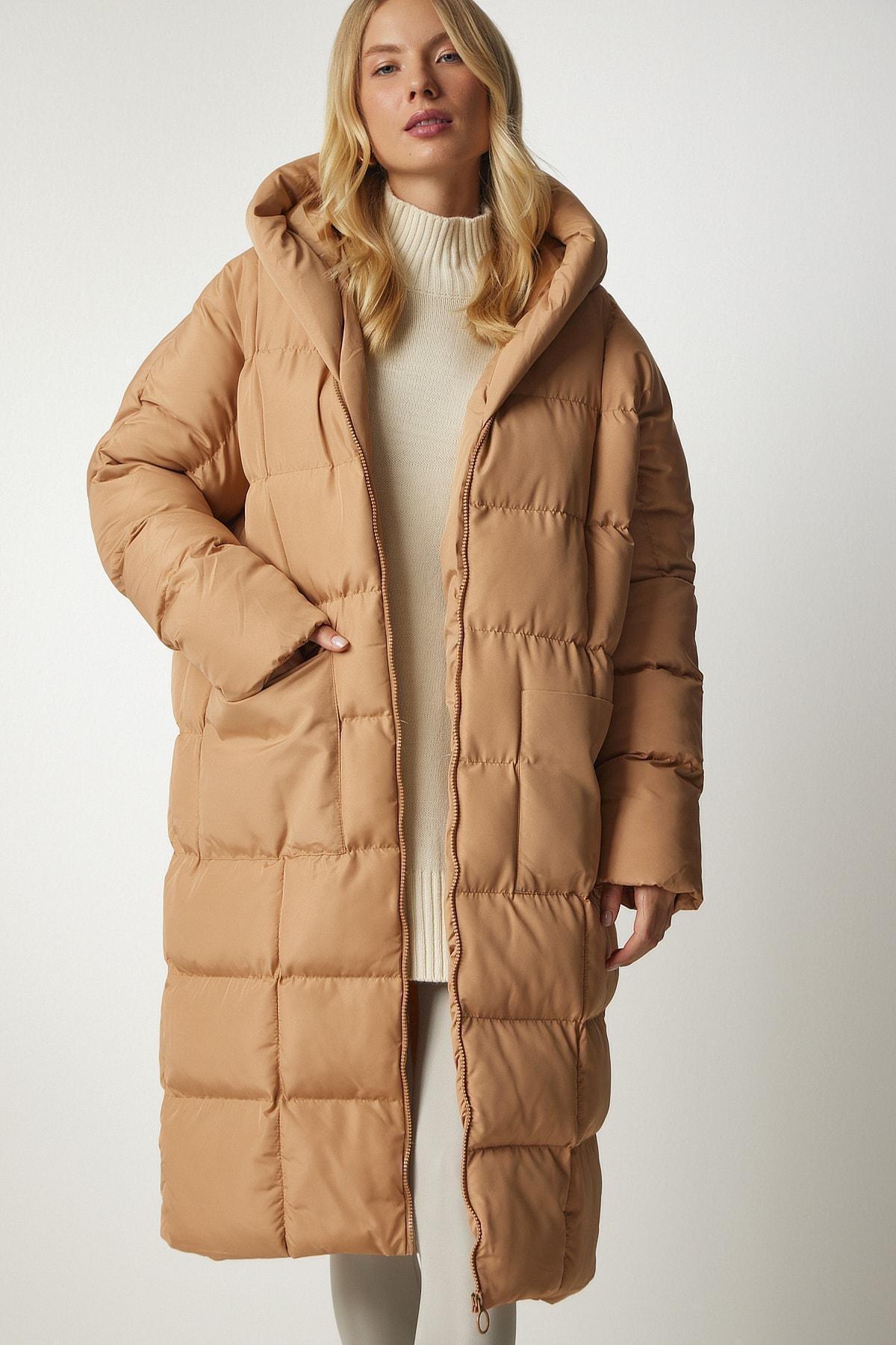 Beige Hooded Oversized Long Down Coat, C101_1451, large image number 2