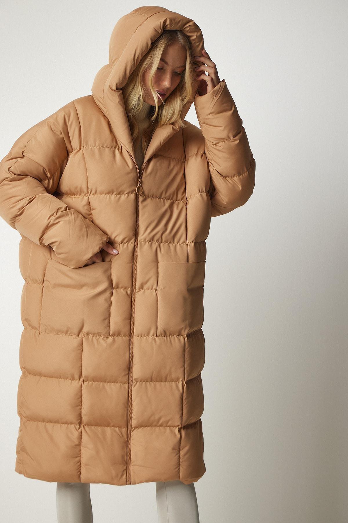 Beige Hooded Oversized Long Down Coat, C101_1451, large image number 3