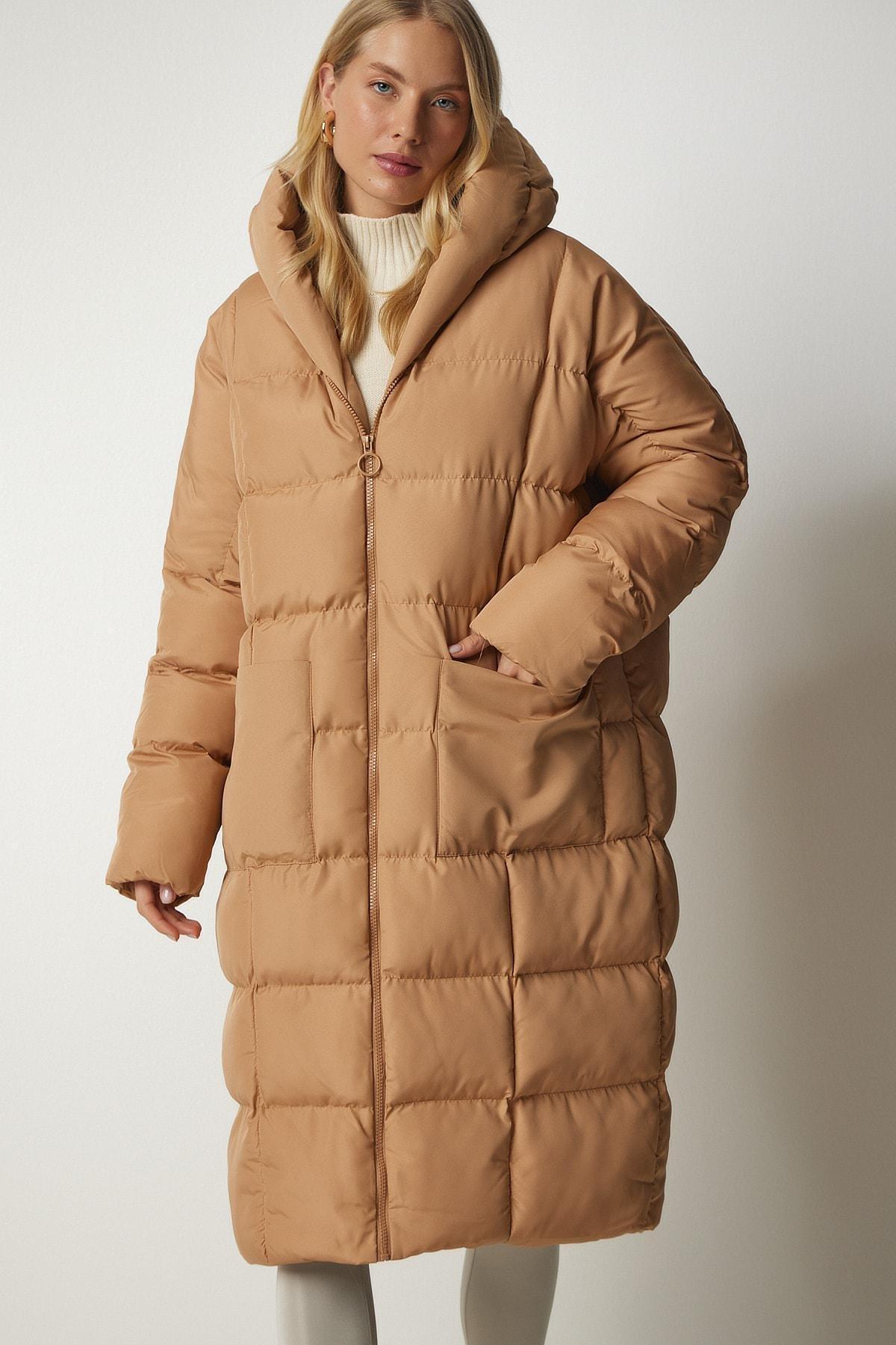 Beige Hooded Oversized Long Down Coat, C101_1451, large image number 4