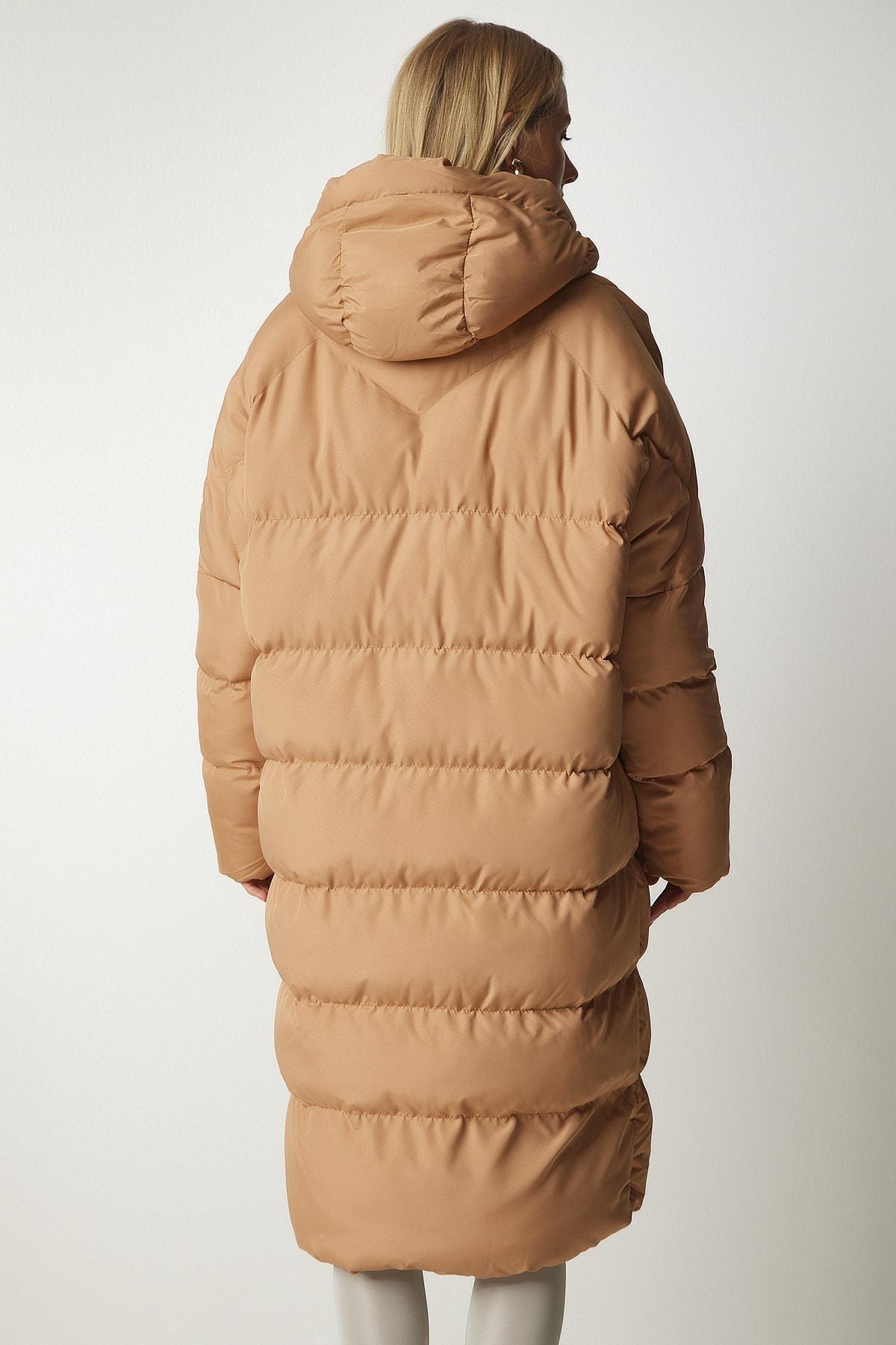Beige Hooded Oversized Long Down Coat, C101_1451, large image number 5