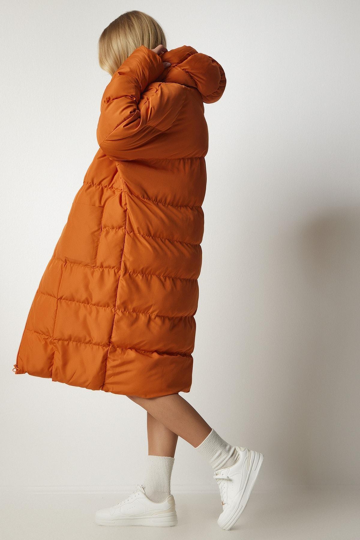 Orange Hooded Oversized Long Down Coat, , large image number 1