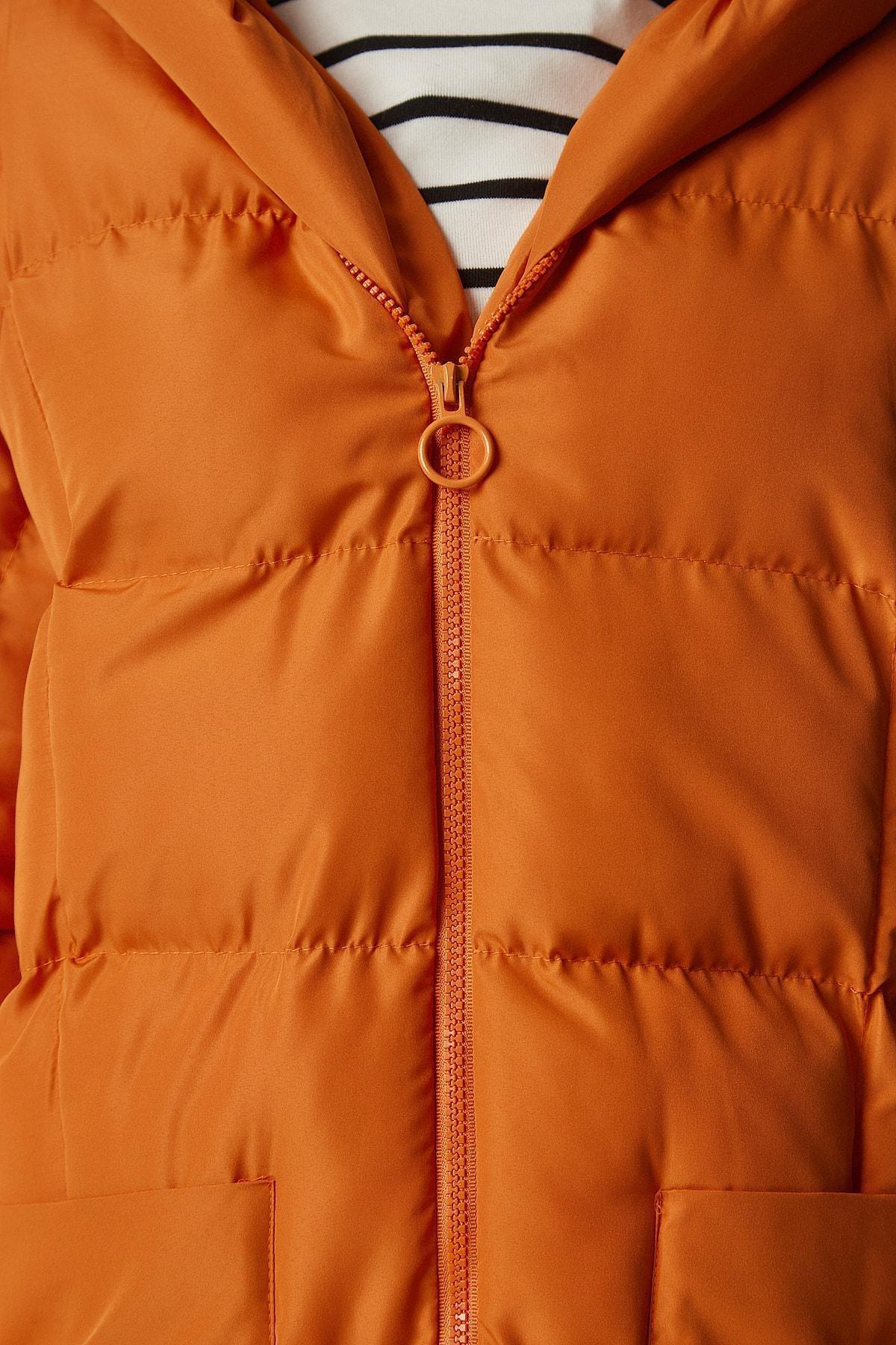 Orange Hooded Oversized Long Down Coat, , large image number 4