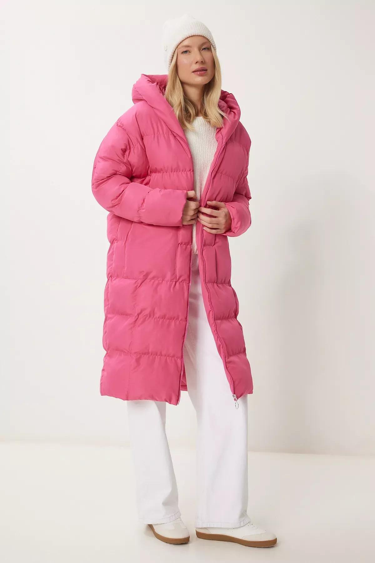 Pink Oversized Long Down Coat, , large image number 0