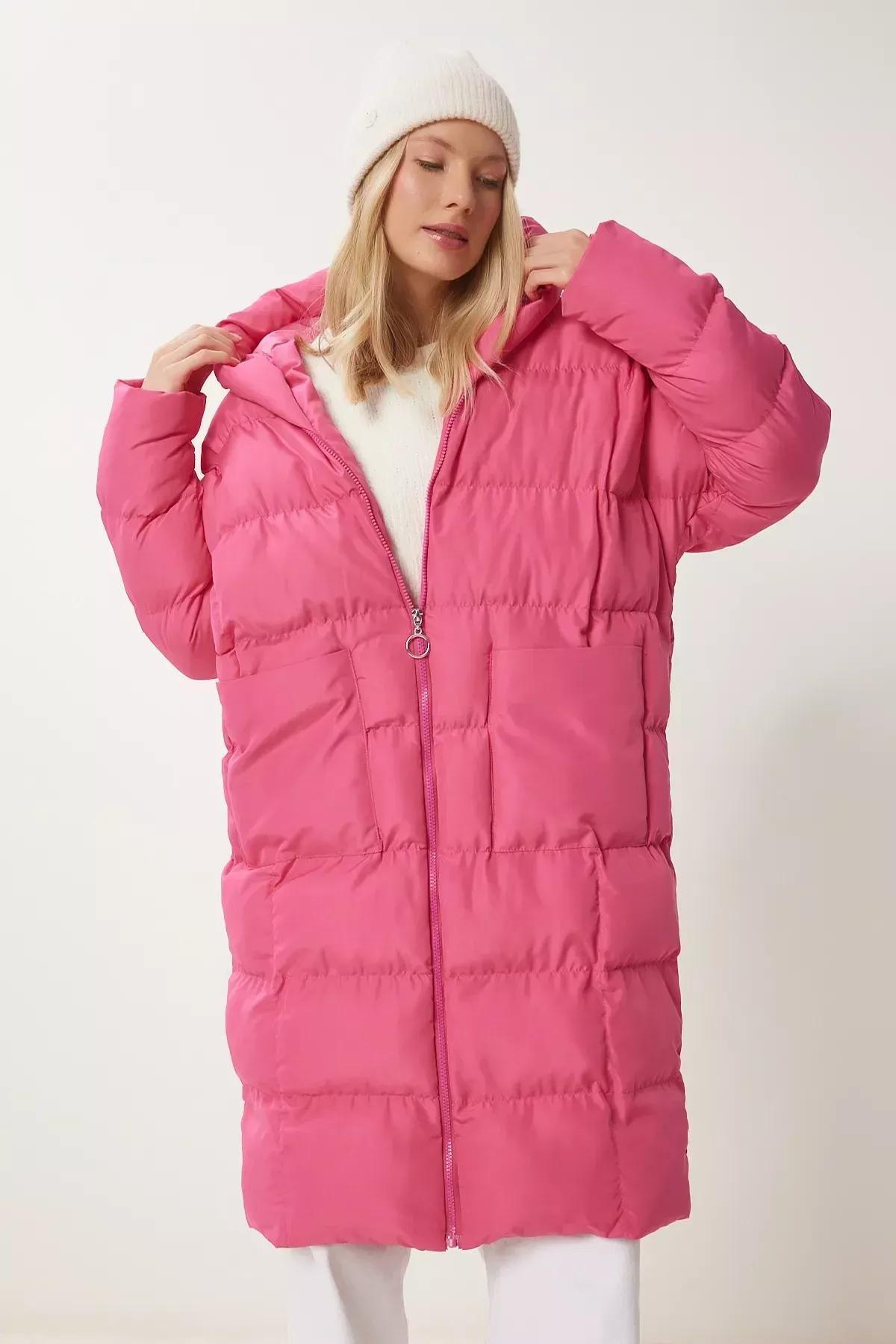 Pink Oversized Long Down Coat, , large image number 1