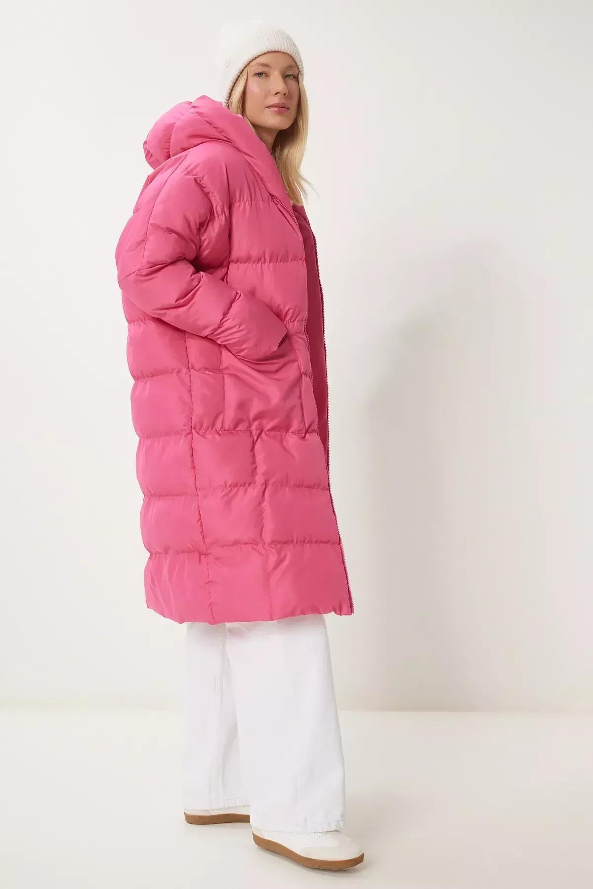 Pink Oversized Long Down Coat, , large image number 3