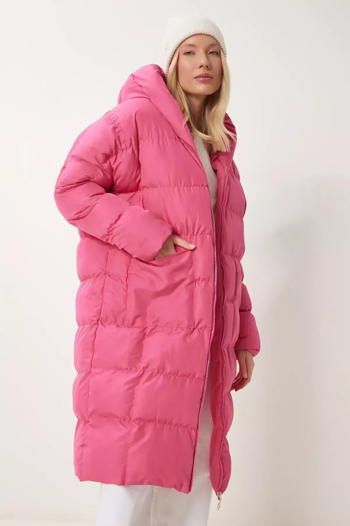 Pink Oversized Long Down Coat, , large image number 4