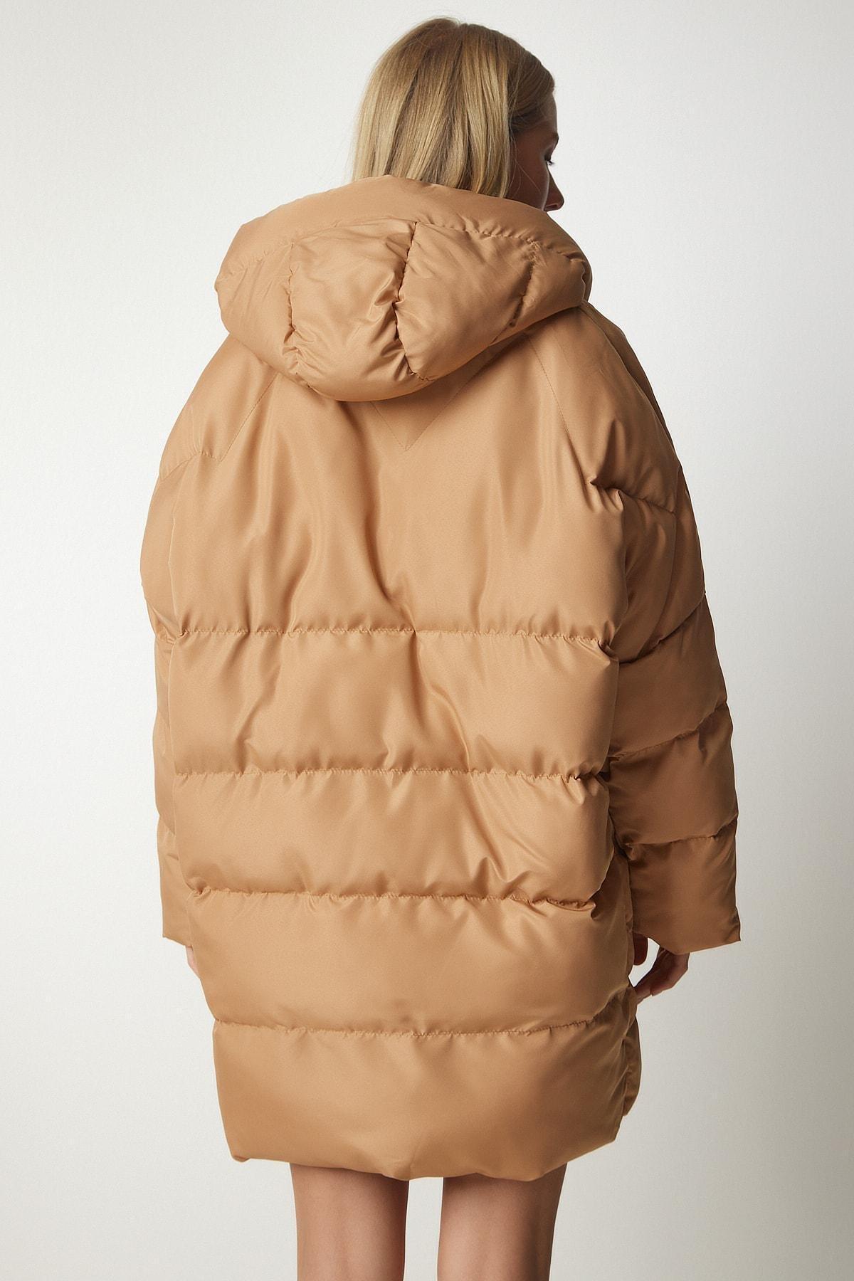 Happiness Istanbul - Beige Hooded Oversized Puffer Coat