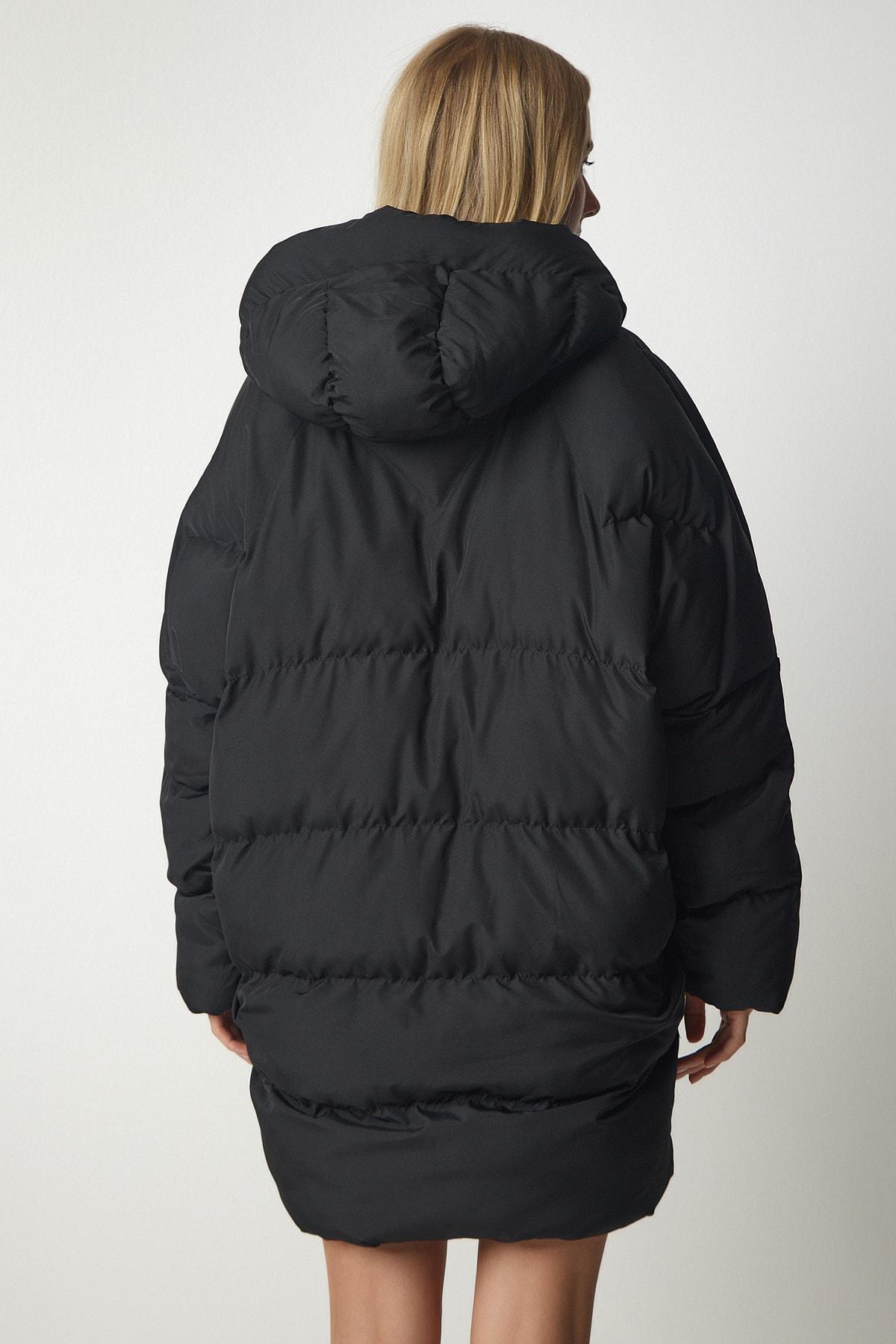 Womens Black Oversized Down Jacket with a Hoodie NT00429, single, , large image number 5