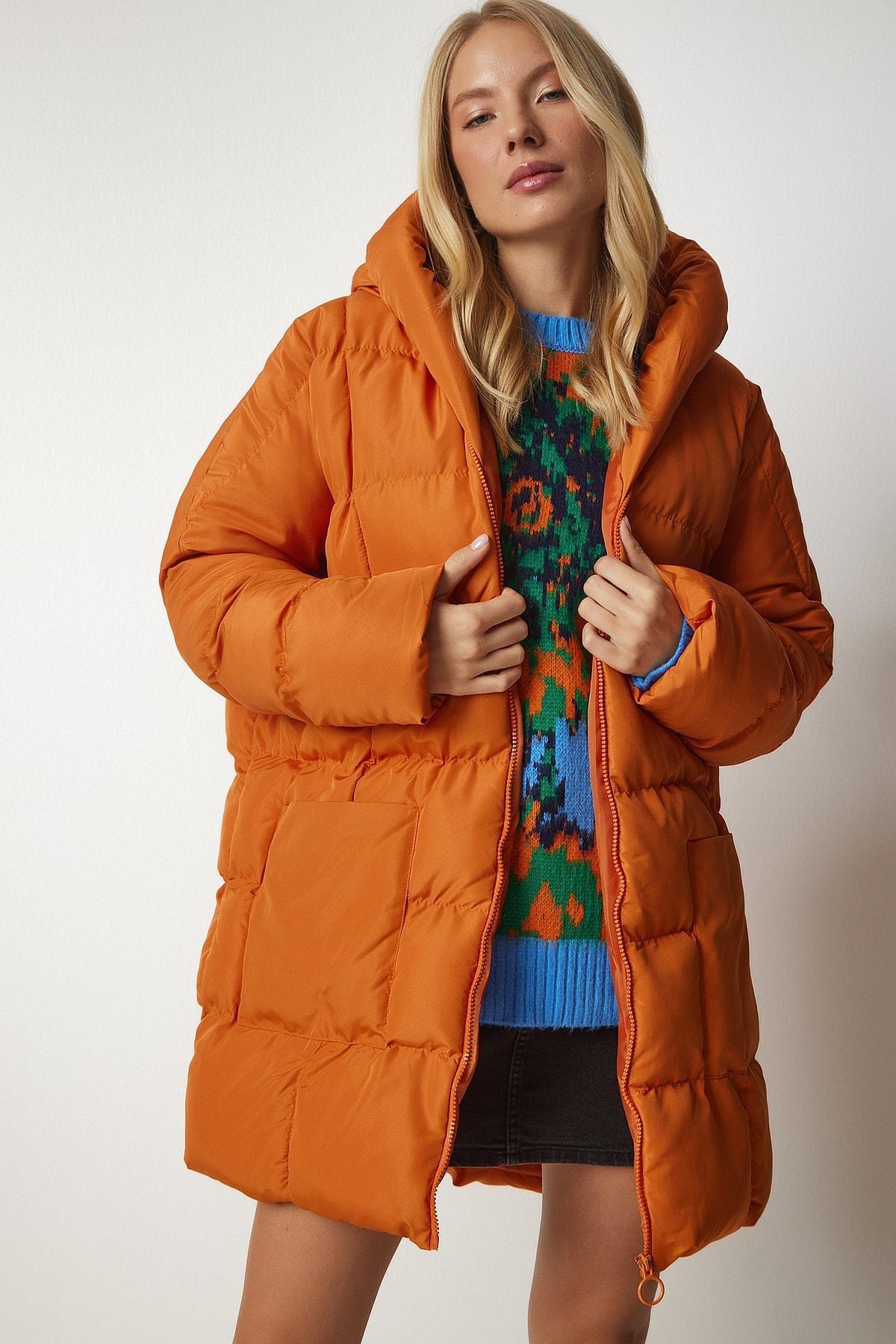 Orange Hooded Oversized Puffer Coat, , large image number 2