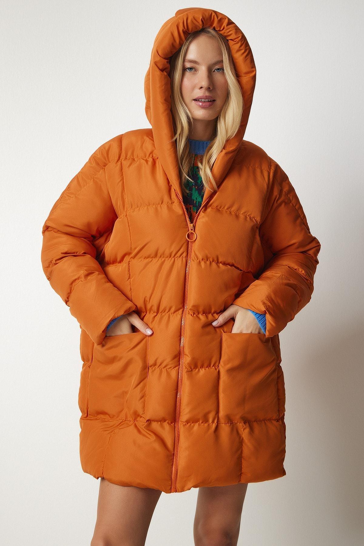 Orange Hooded Oversized Puffer Coat, , large image number 3