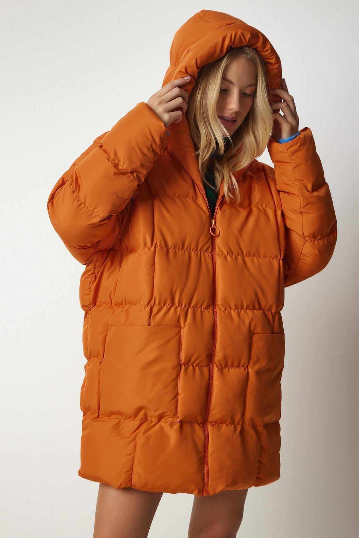 Orange Hooded Oversized Puffer Coat, , large image number 4
